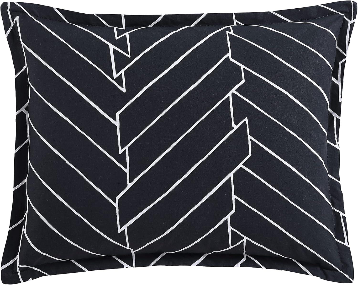 Reversible King Duvet Cover Set in Black and White Herringbone