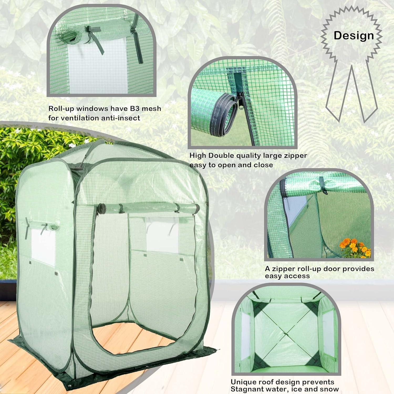 Portable X-Large Green Pop Up Greenhouse Tent with PE Cover