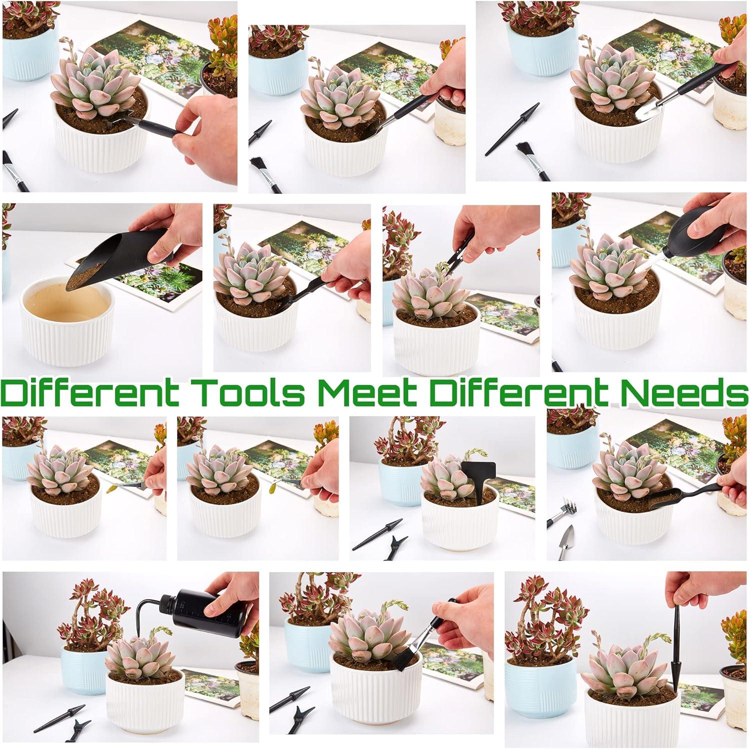 Succulent Tools Kit,57 Pcs Mini Garden Tools,Bonsai Tree Kit Plant Accessories Indoor Gardening Hand Tools with Repotting Mat, Succulent Kit for Plant Care,Gardening Gifts for Men & Women