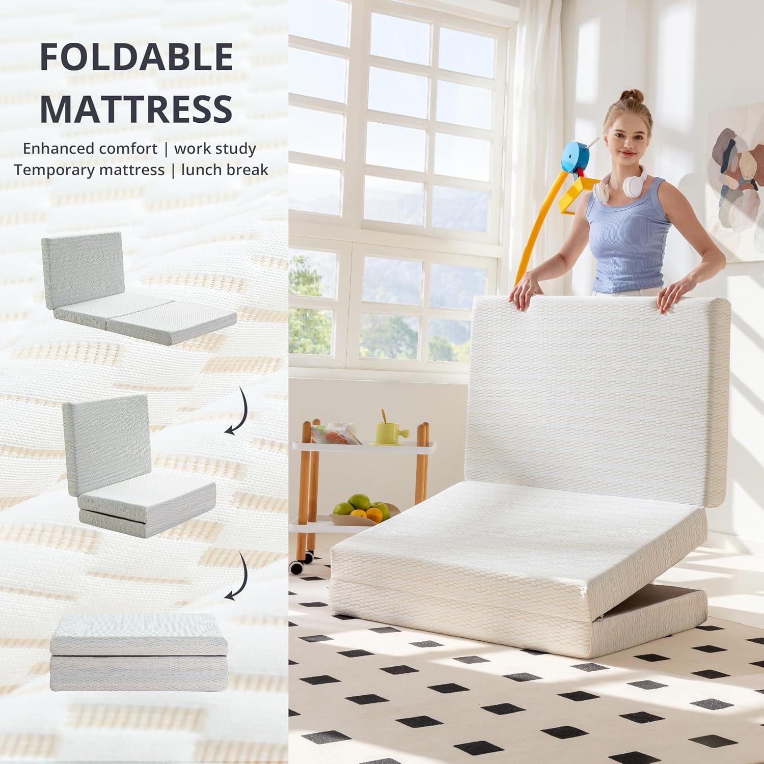 Twin Size White Jacquard Memory Foam Folding Mattress