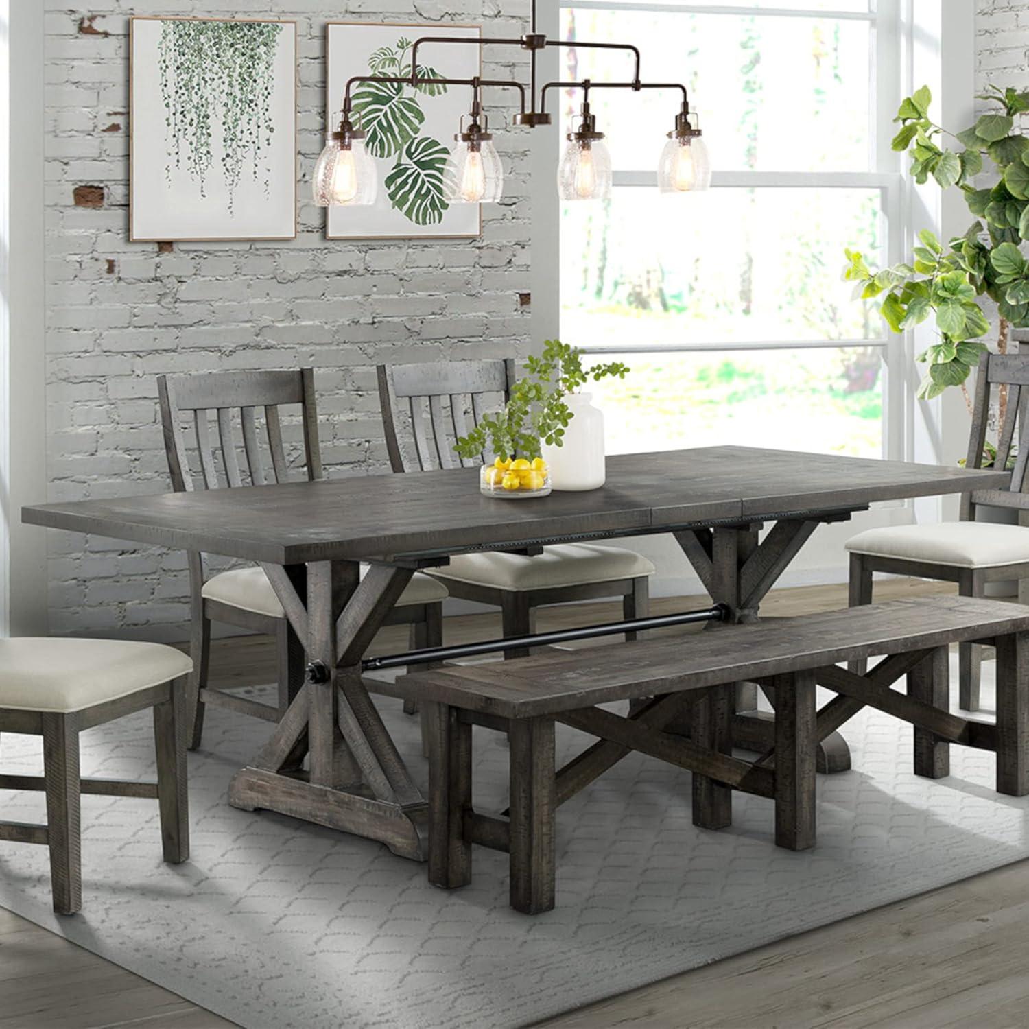 Distressed Gray Wood Trestle 96" Extendable Dining Table