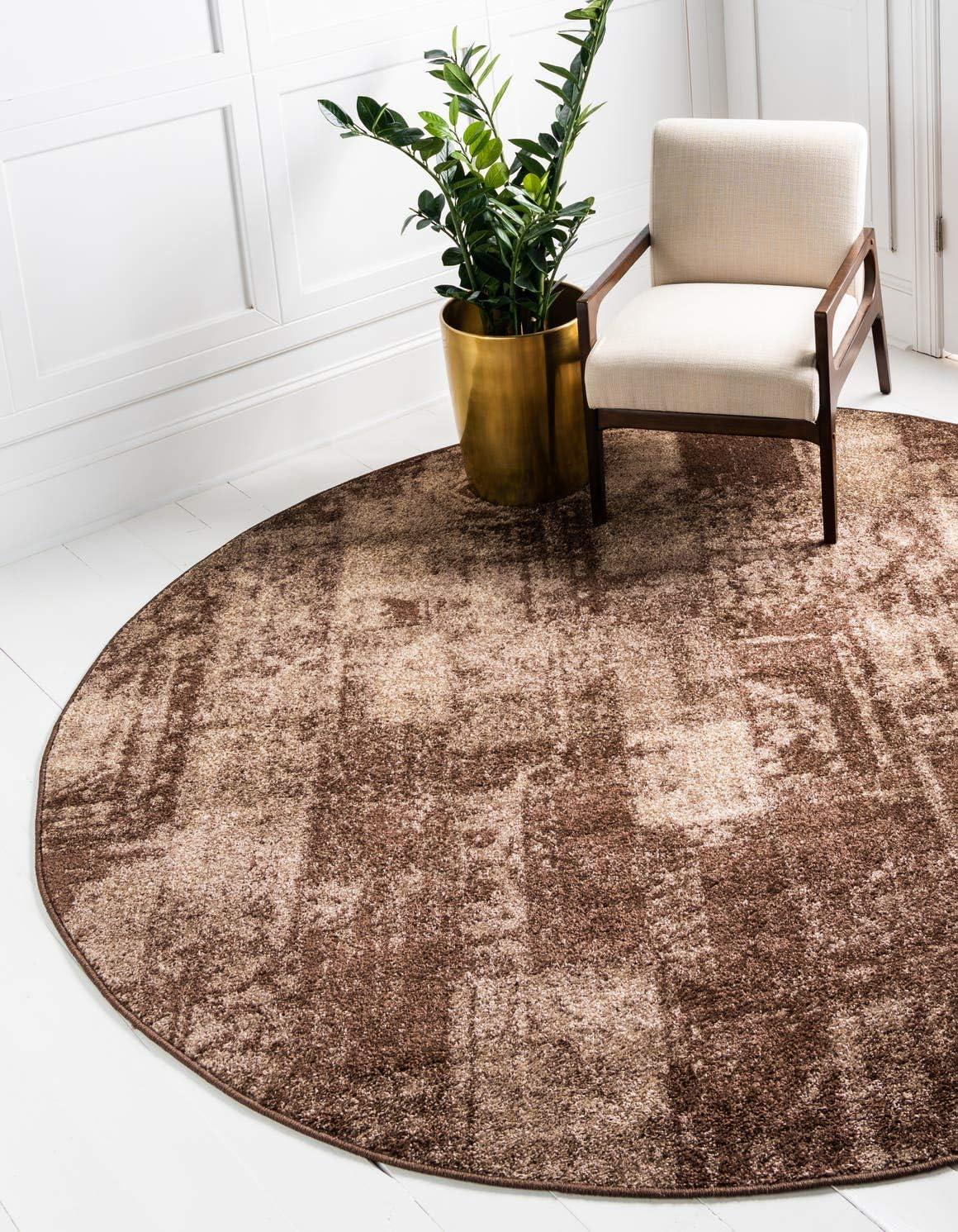 Rugs.com Equinox Collection Rug – 3' 3 Round Brown Low Rug Perfect For Kitchens, Dining Rooms