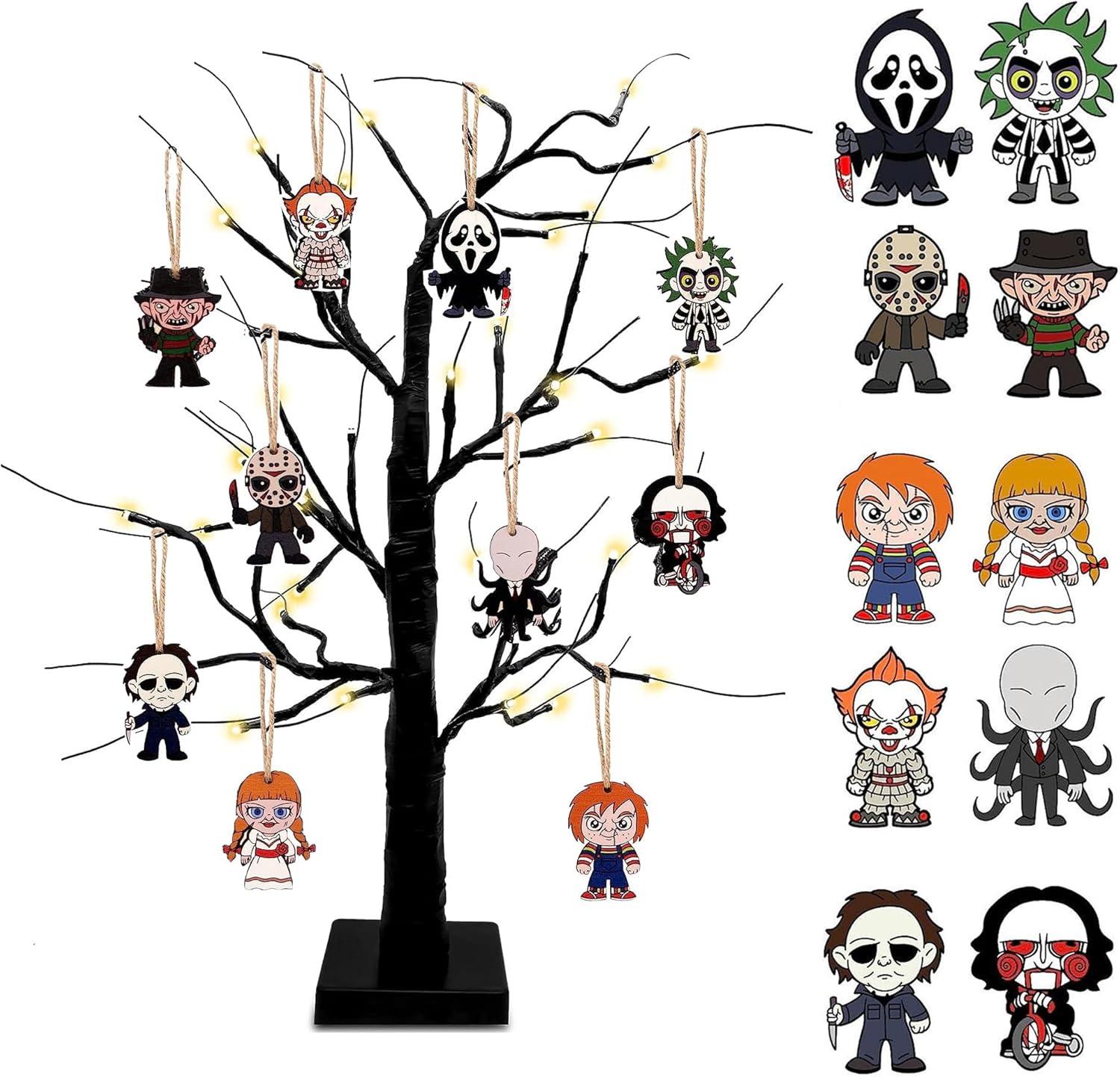 Horror Movies Tree Ornaments - Pack of 10 Wooden Hanging Mini Halloween Tree Decorations Christmas Ornaments Halloween Room Décor