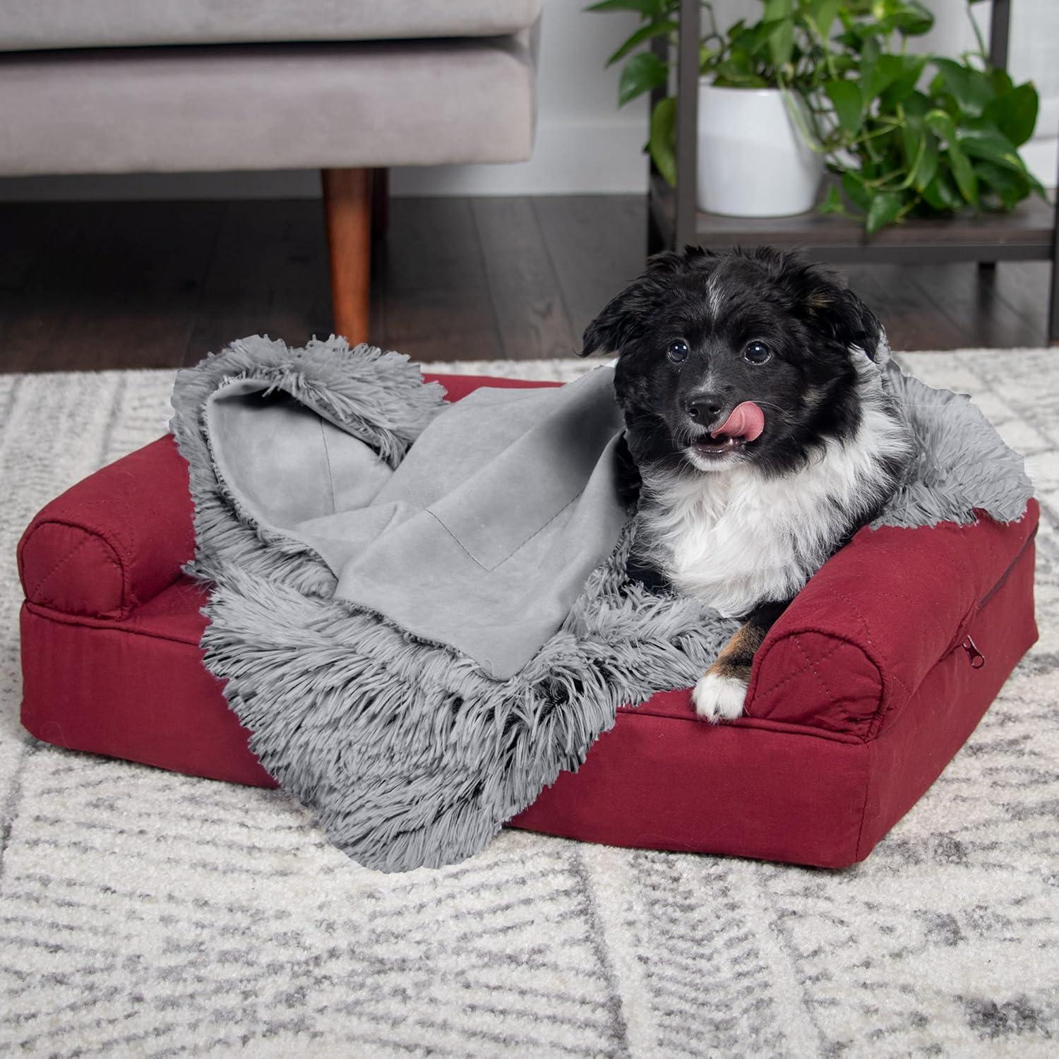 QUALITY FLOORING INC. Waterproof Throw Blanket For Dogs & Indoor Cats, Washable - Shaggy Plush Calming Long Faux Fur & Velvet Dog Blanket