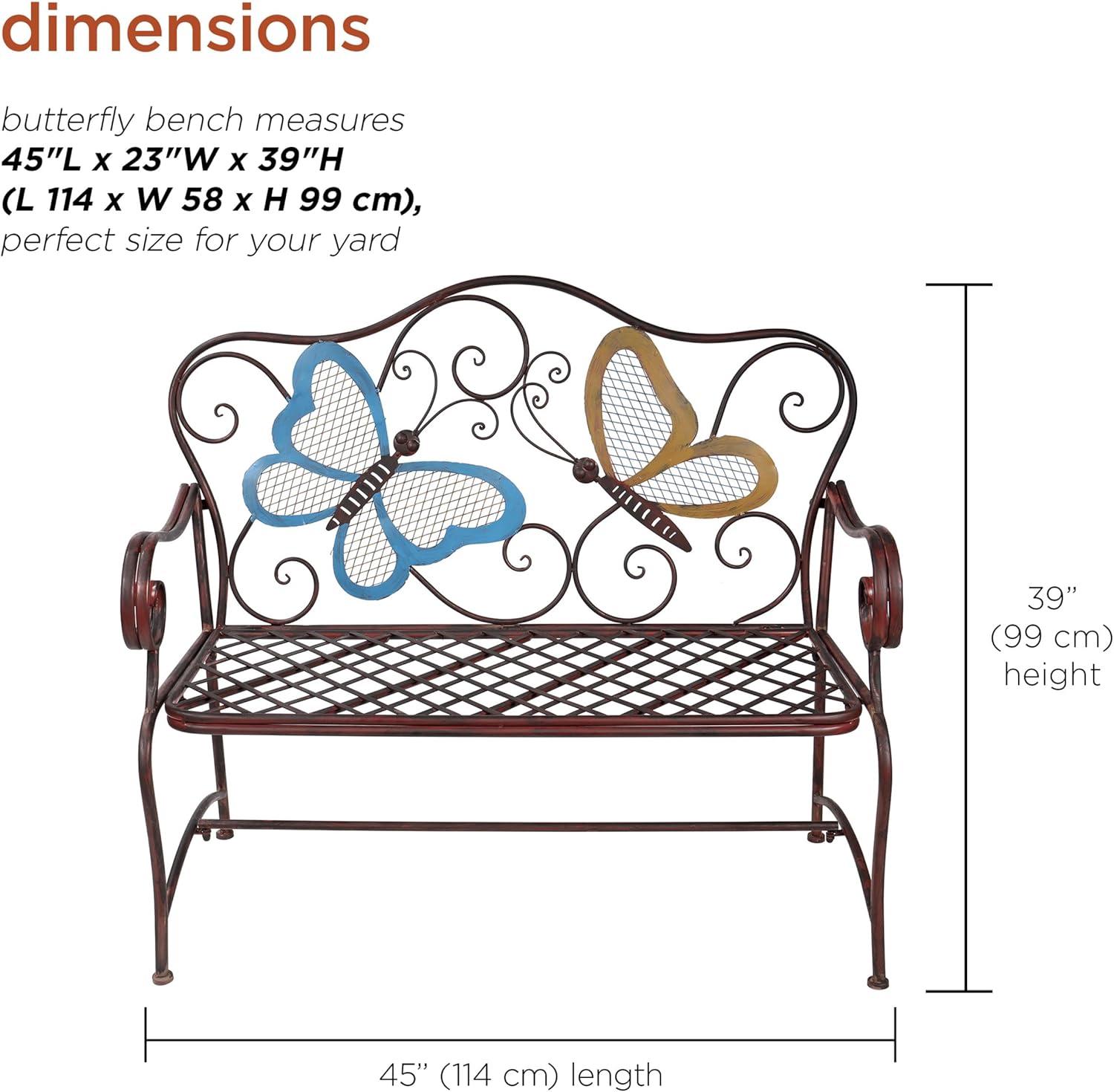 Rustic Bronze Iron Butterfly Garden Bench - 46" Length