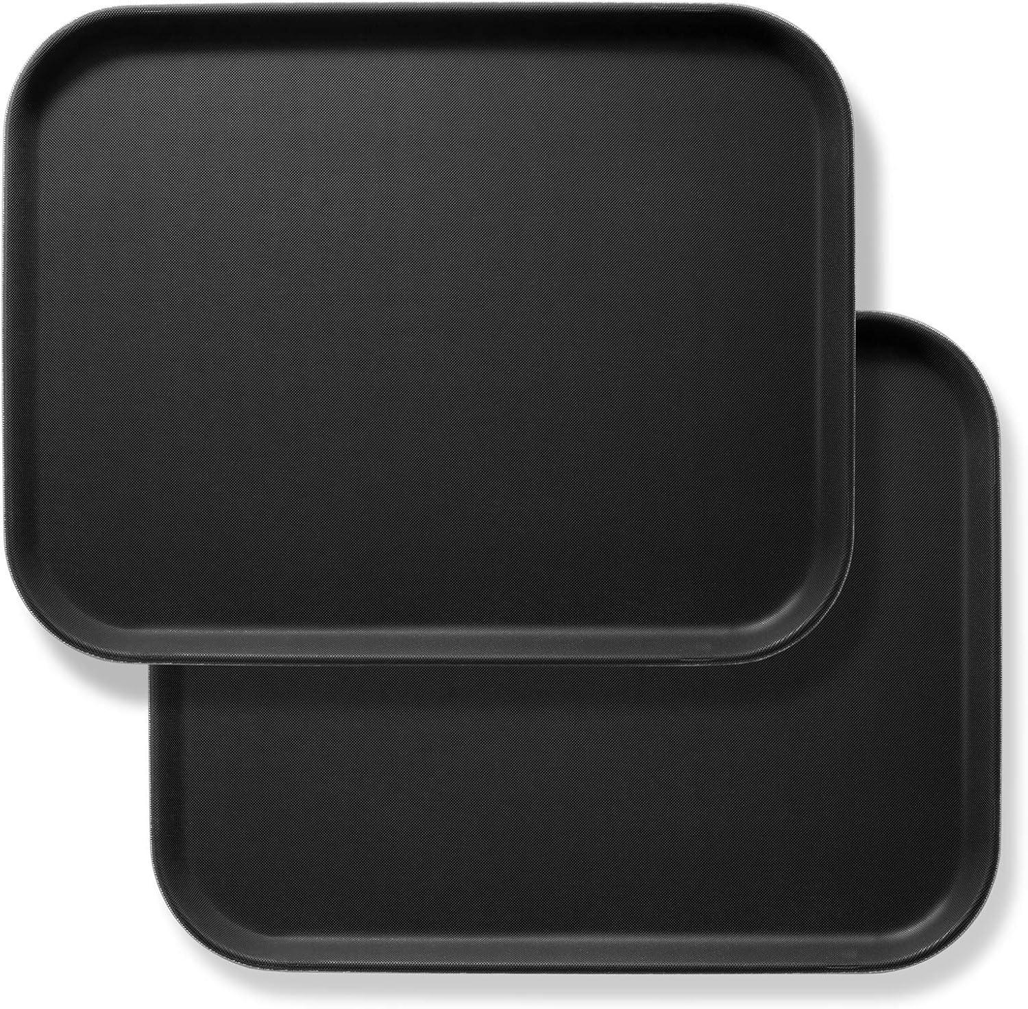 Jubilee 14" x 18" Black Rectangular Non-Skid Serving Trays, Set of 2