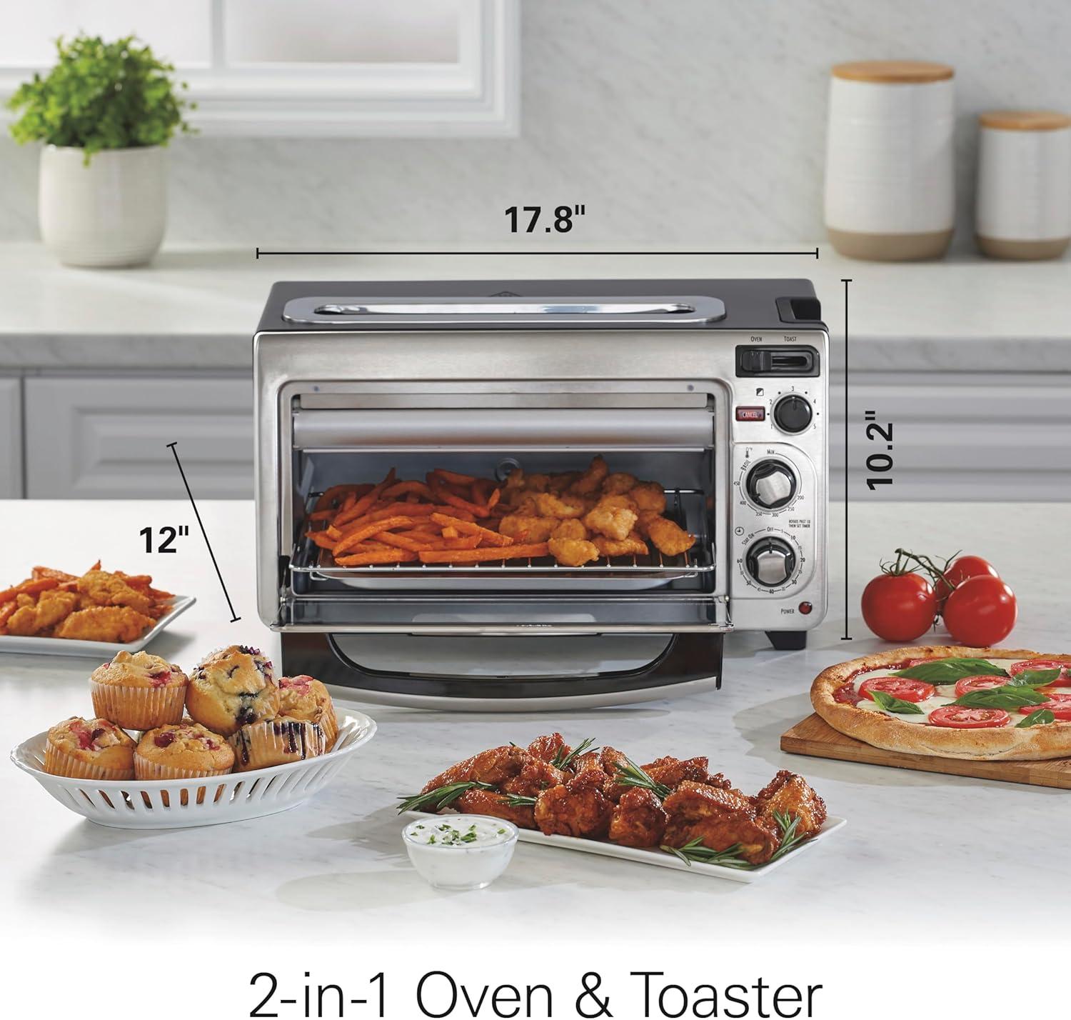 Hamilton Beach 2-in-1 Oven & Toaster Combo, Space-Saving Design, Stainless Steel