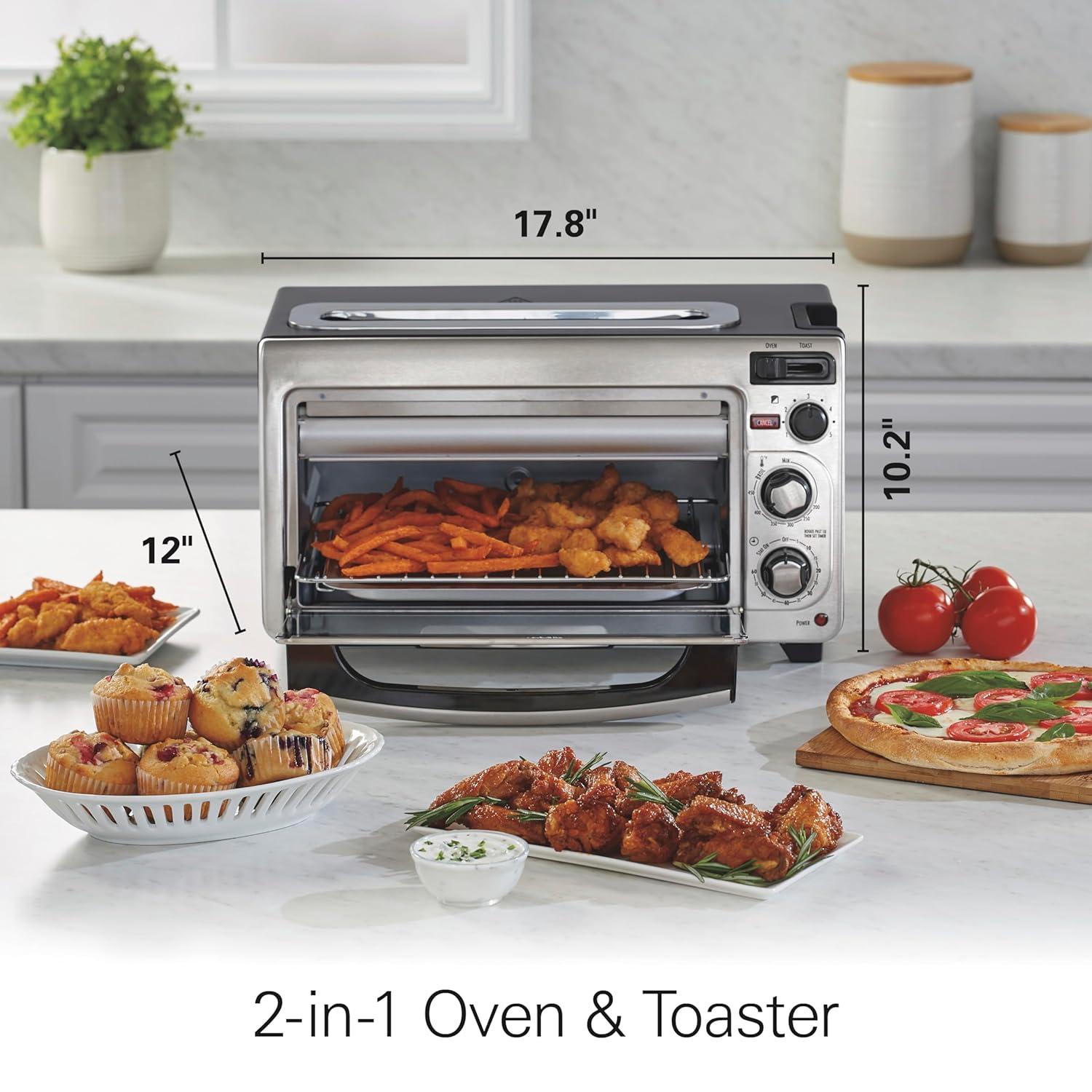 Hamilton Beach 2-in-1 Countertop Toaster Oven & Long Slot 2 Slice Toaster Combo, Stainless Steel