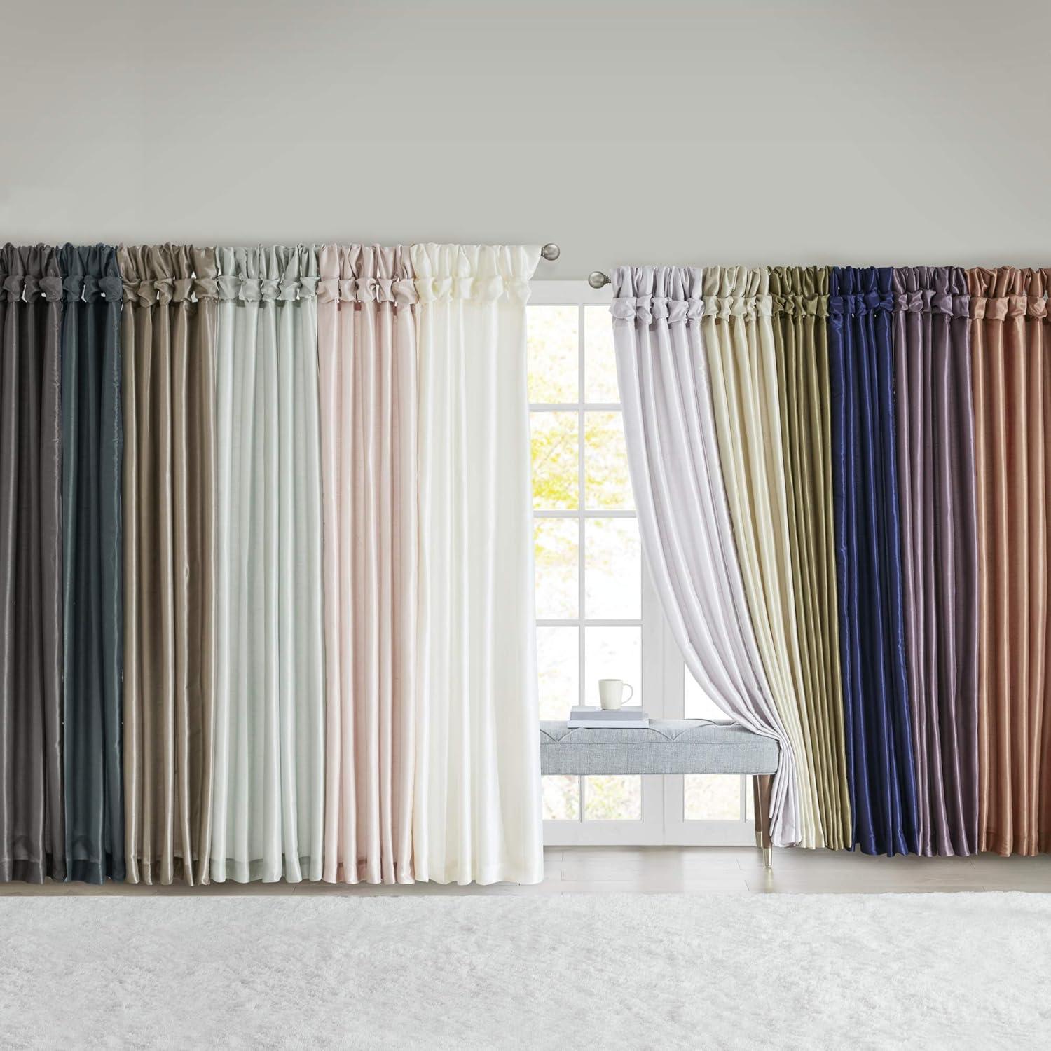 Silver Faux Silk Room-Darkening Tab Top Curtain Panel