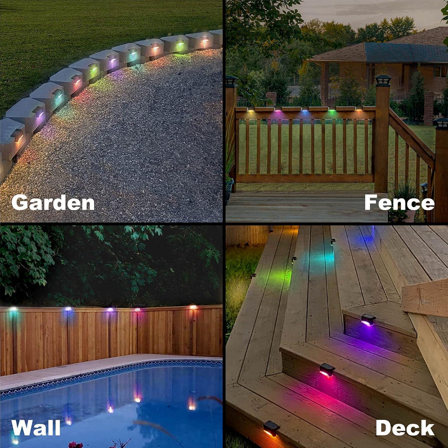 Colorful LED Solar Deck Lights with Dusk to Dawn Function, 16 Pack