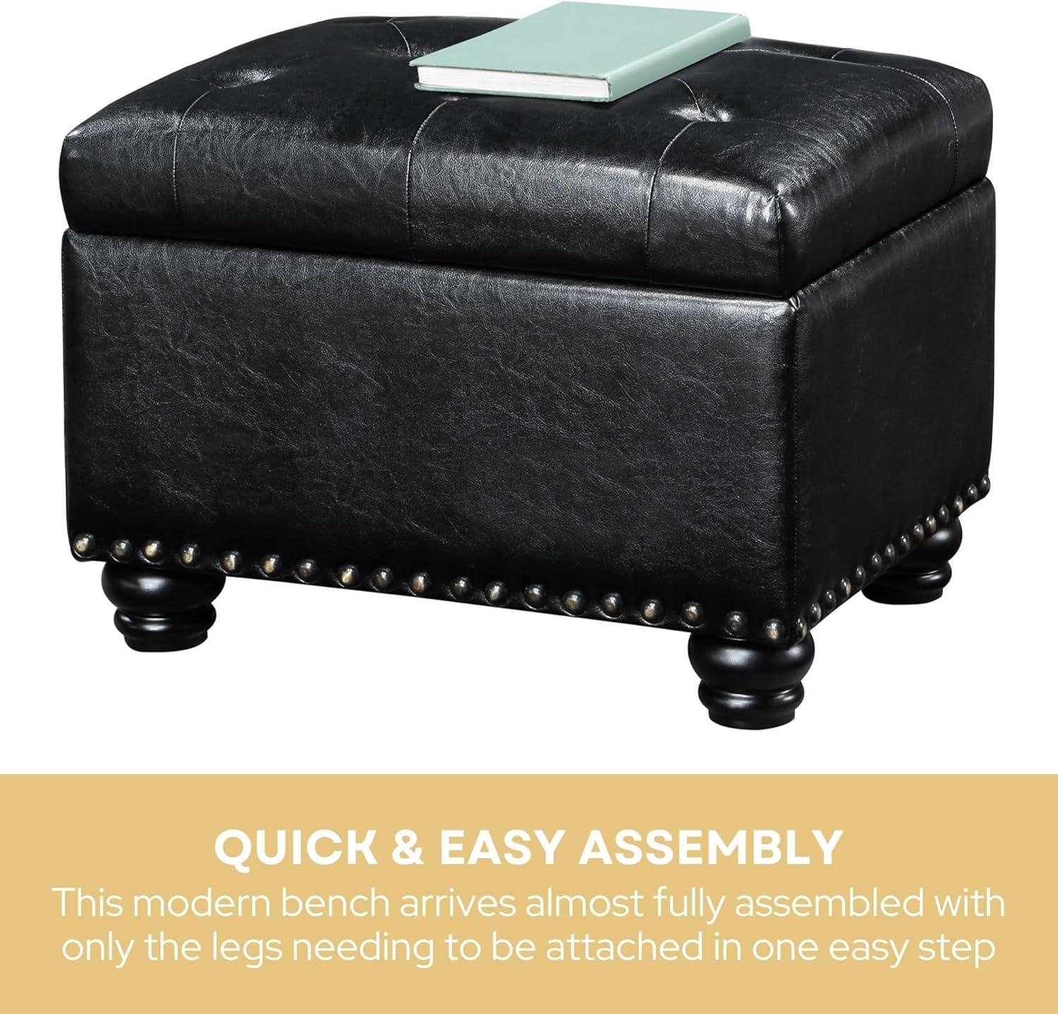 Convenience Concepts Designs4Comfort 5th Avenue Storage Ottoman, Black Faux Leather