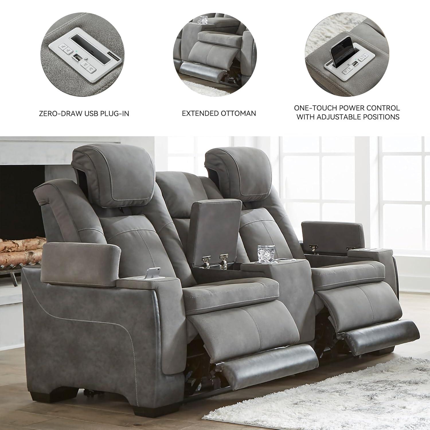 Signature Design by Ashley Next-Gen DuraPella Contemporary Power Reclining Loveseat with Adjustable Headrest