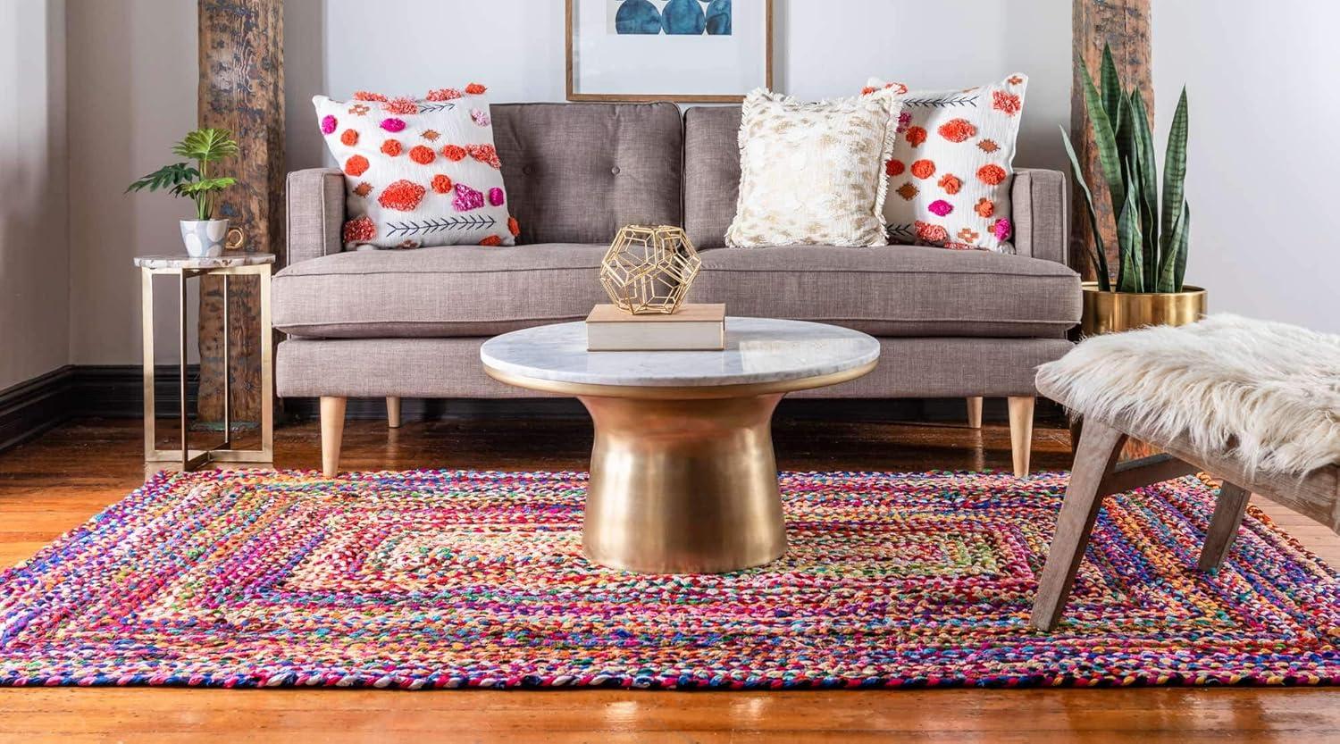 Unique Loom Braided Chindi Collection Area Rug - Layer (3' 3" x 5' 1" Rectangle Multi/Blue)