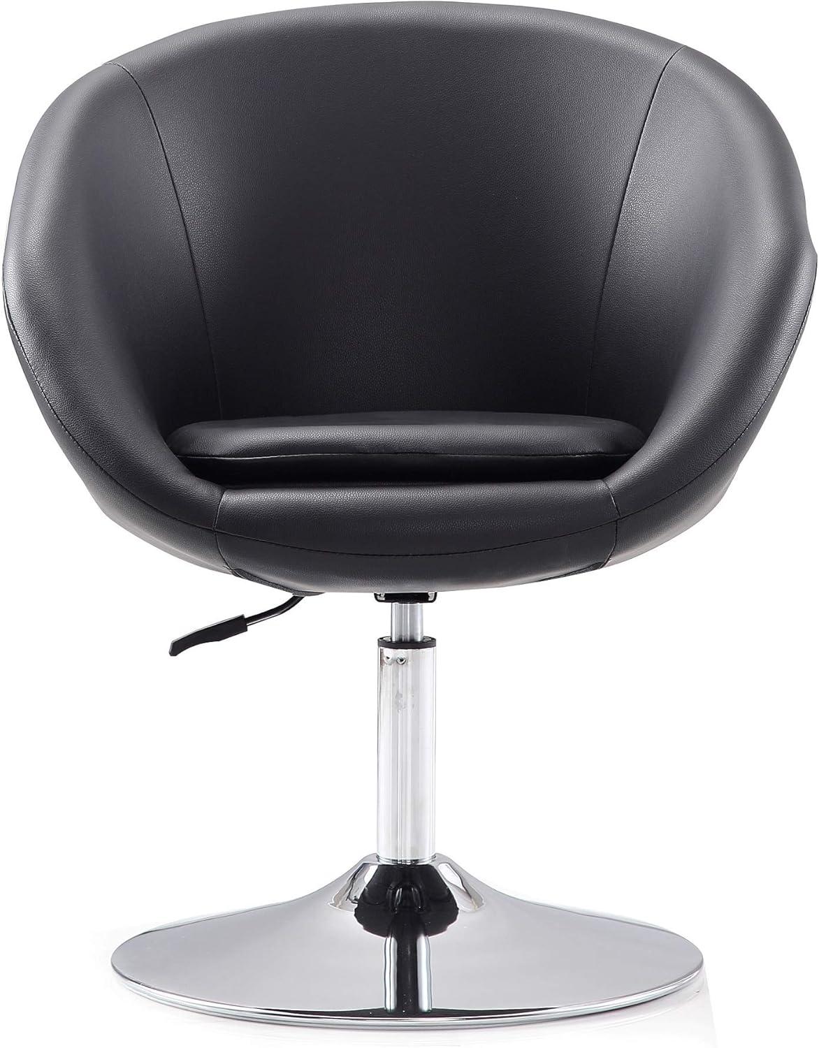 Black Faux Leather Swivel Chair with Chrome Base