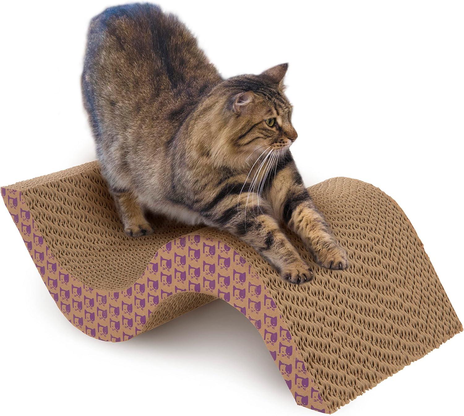 SmartyKat Super Scratcher & Scroll, Wide Corrugated Cat Scratcher for Indoor Cat & Kittens, Catnip Infusion Technology, Recycled Material, Brown