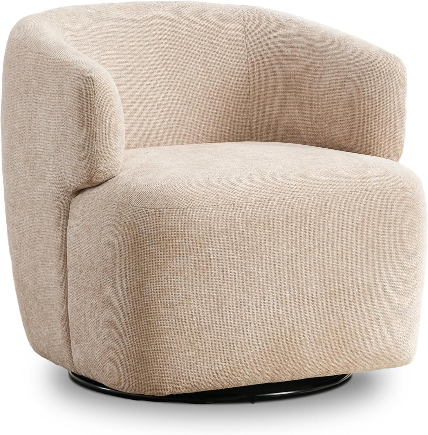 Soft Boucle Upholstered Swivel Accent Barrel Chair Wide Seat Round Single Sofa Chair 360 Swivel