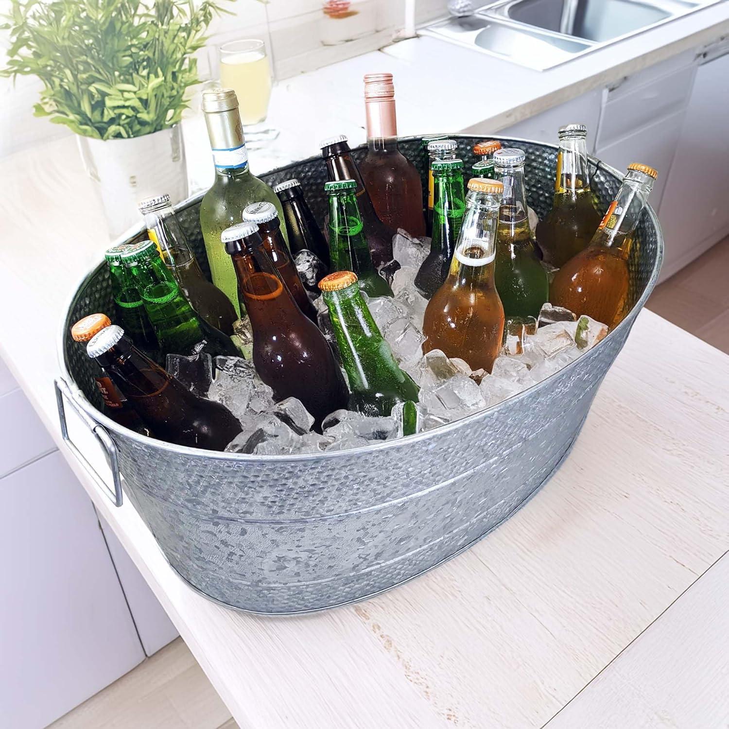 BREKX Aspen Model Large Metal Beverage Tub Bucket Drink Cooler in Galvanized Gray 21"L x 14"W x 9"H