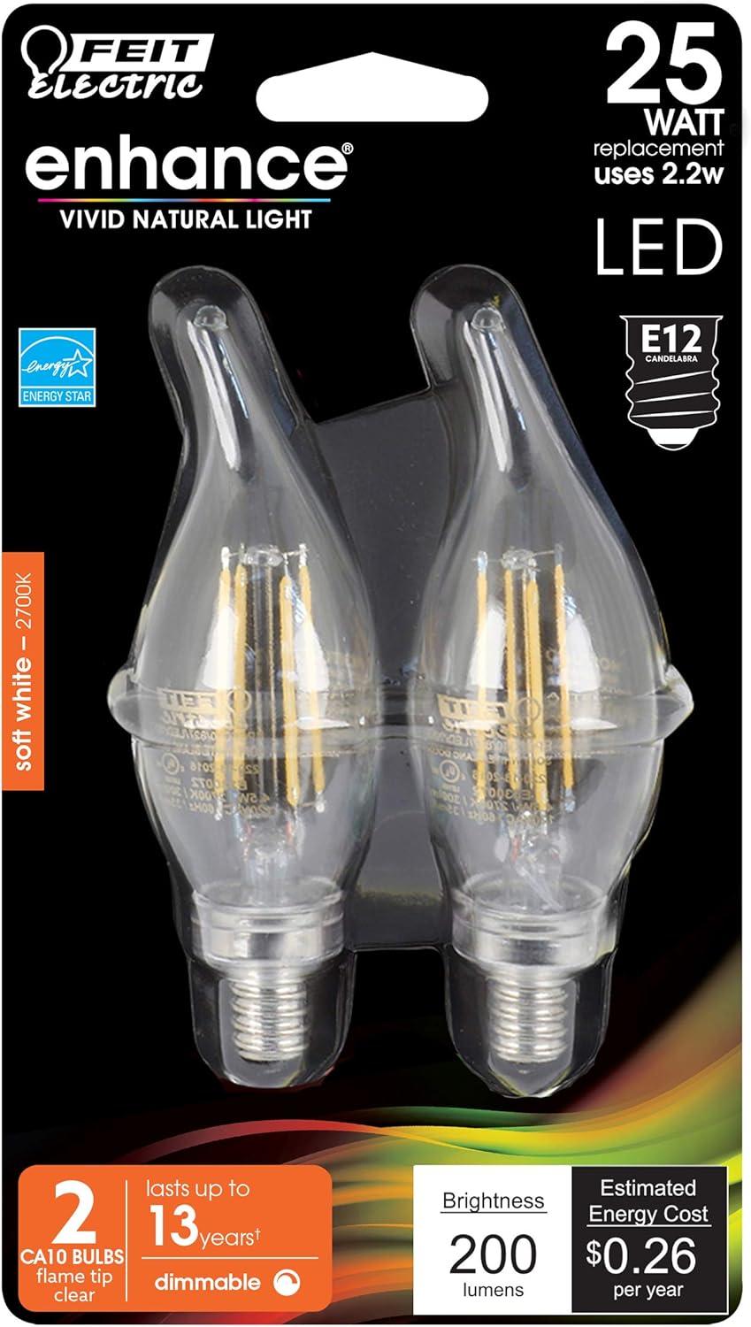 Feit Electric CA10 E12 (Candelabra) LED Bulb Soft White 25 Watt Equivalence 2 pk