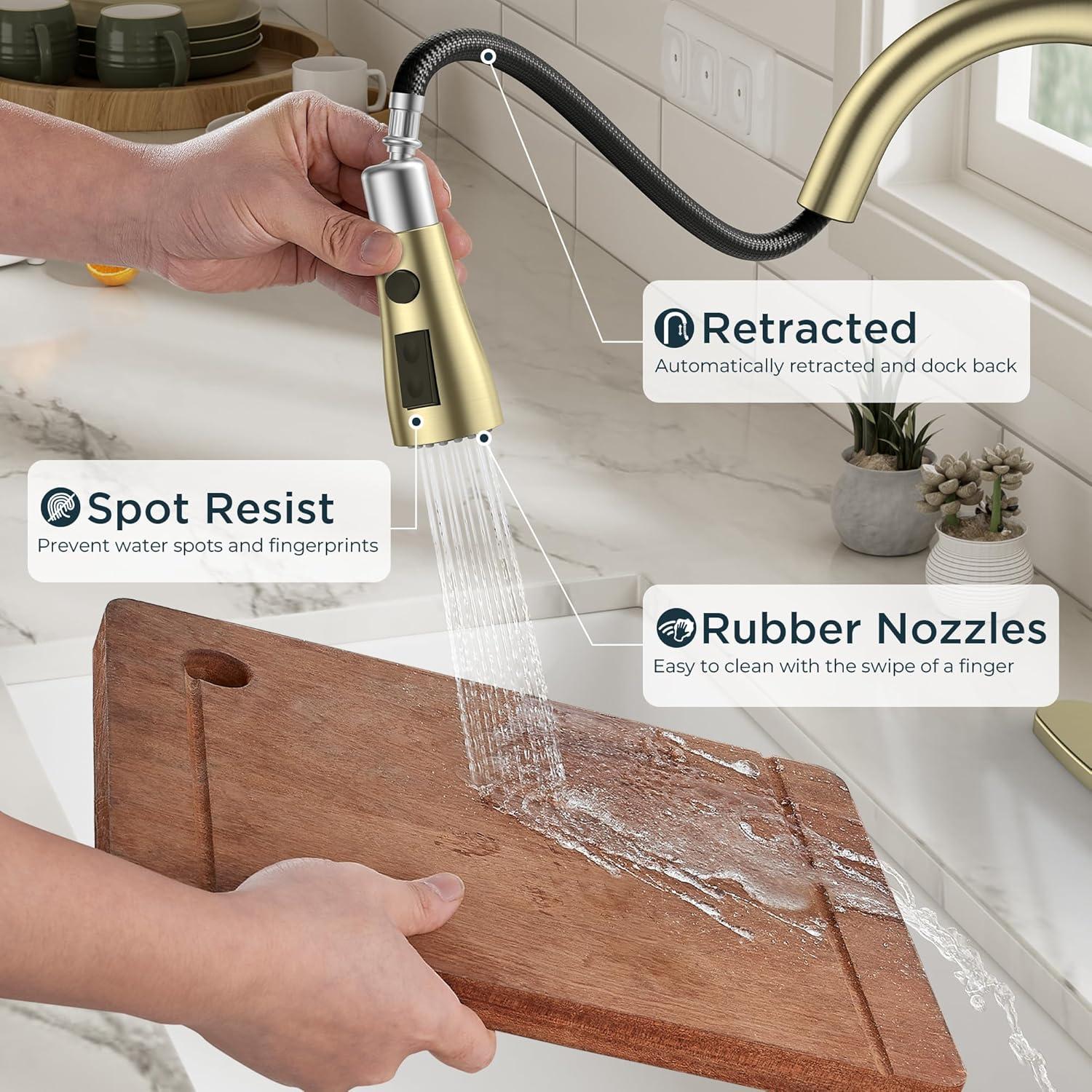 GAGALIFE Single Handle Pull Down Sprayer Kitchen Faucet High Arc Stainless Steel Faucet with 3-Function Sprayer JJL-CL-PT-SDP-G