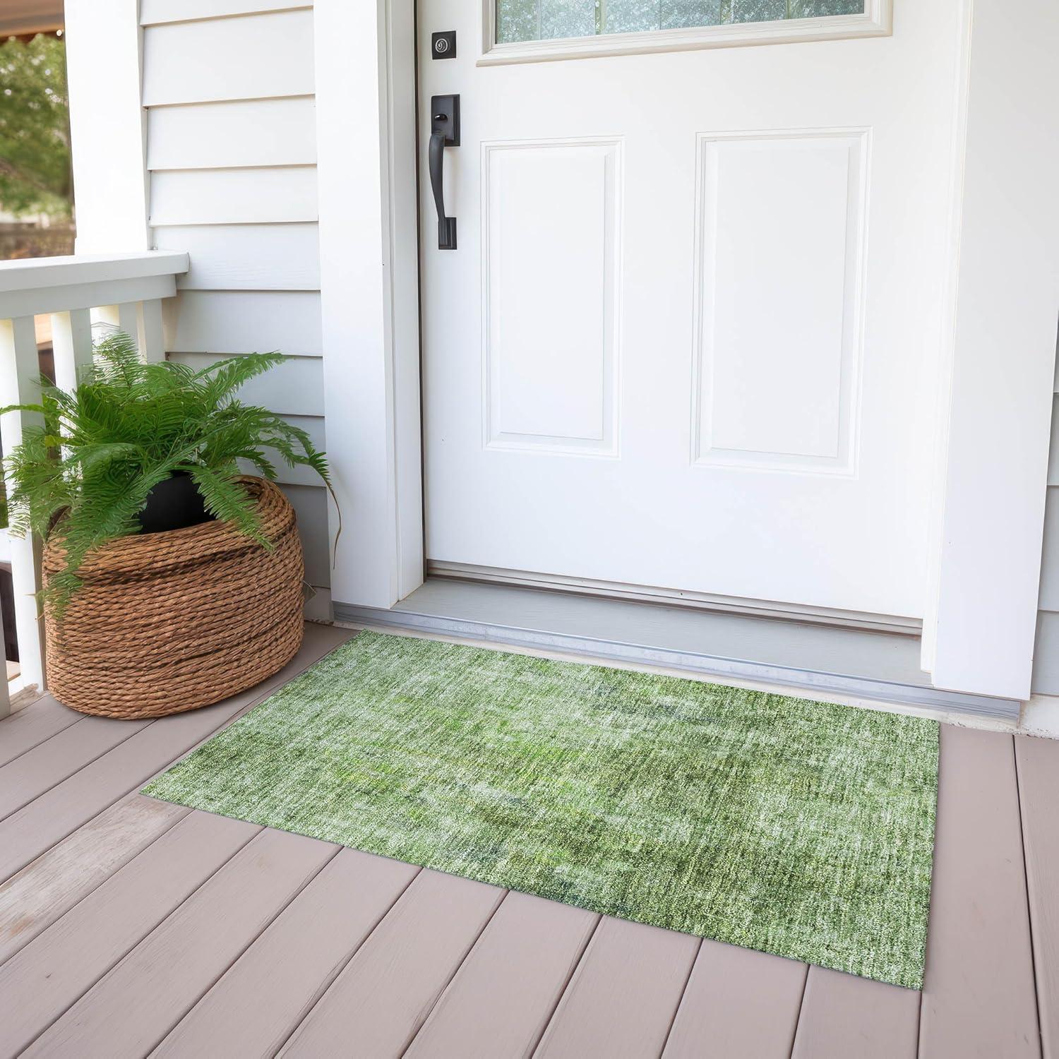 Olive Green Synthetic Flat Woven Reversible Rug 1'8" x 2'6"