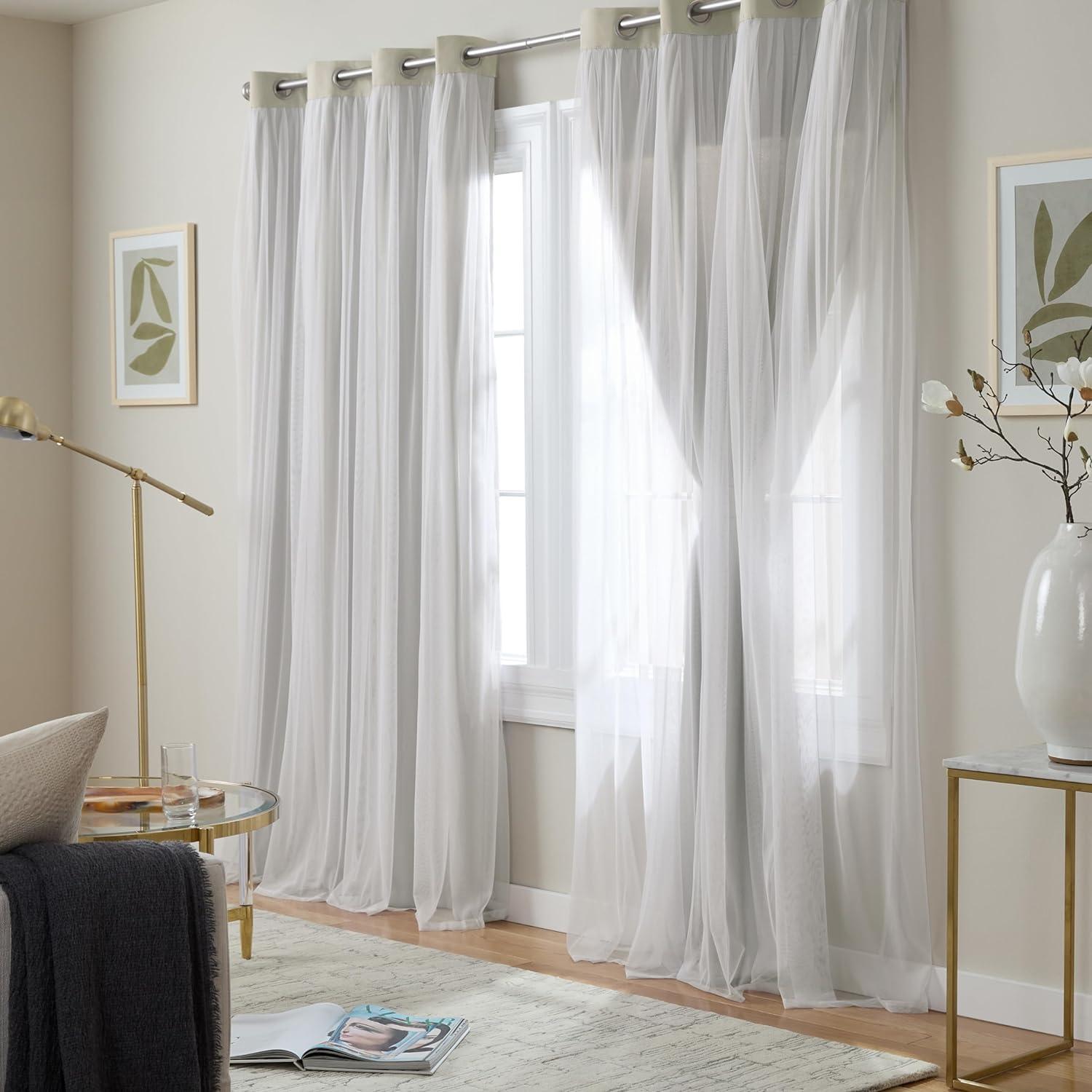 Cloud Grey Blackout and Sheer Grommet Curtain Panels