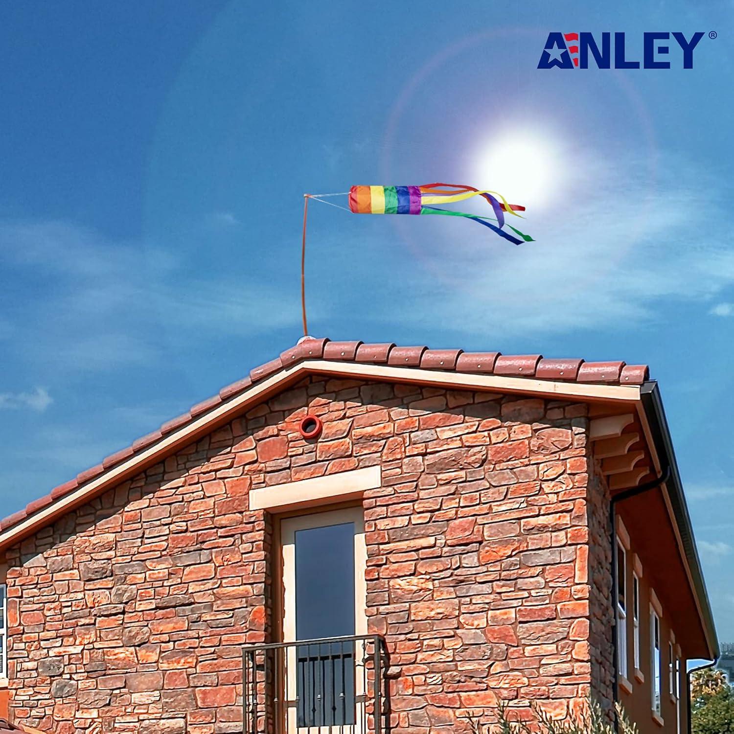 Anley 40 Inch Rainbow Column Windsock Flag - LGBT+ Parade Garden Decorative Flag with Rainbow Long Tails