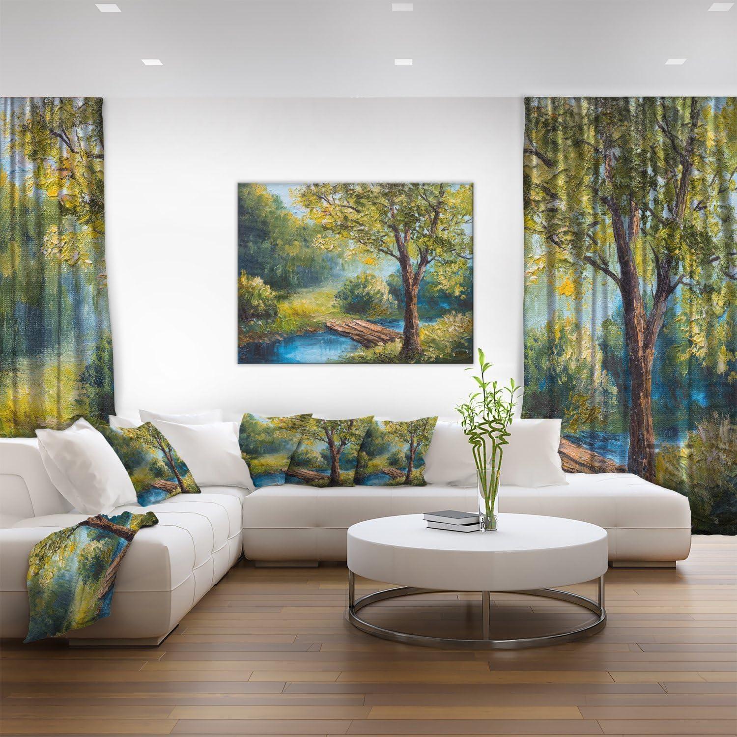 Summer Forest with Beautiful River Landscape Painting Print on Wrapped Canvas