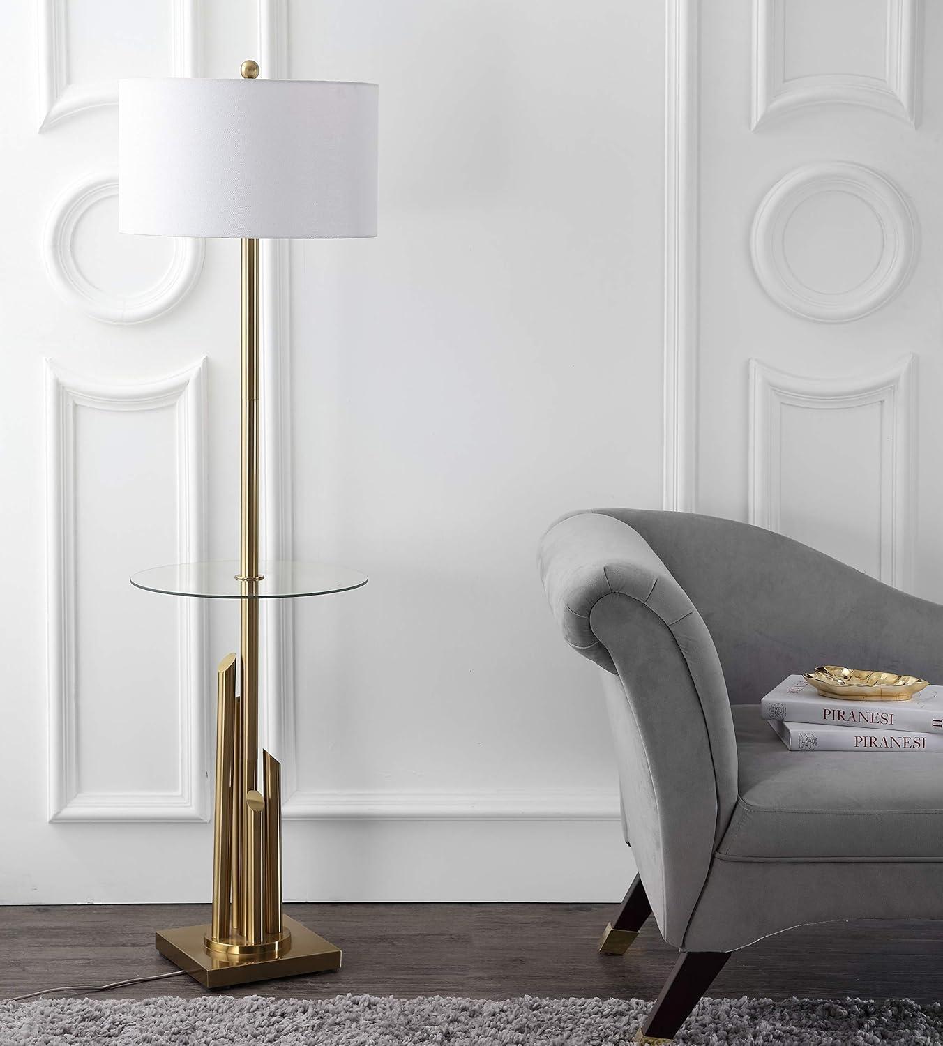 Ambrosio 61 Inch H Floor Lamp Side Table - Brass/Gold - Safavieh