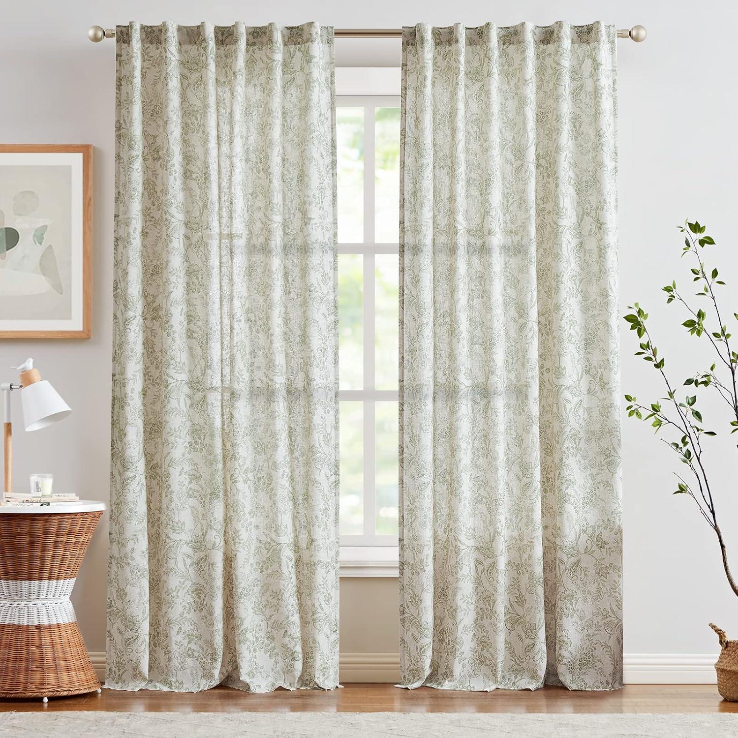 Floral Linen Blend French Country Curtains