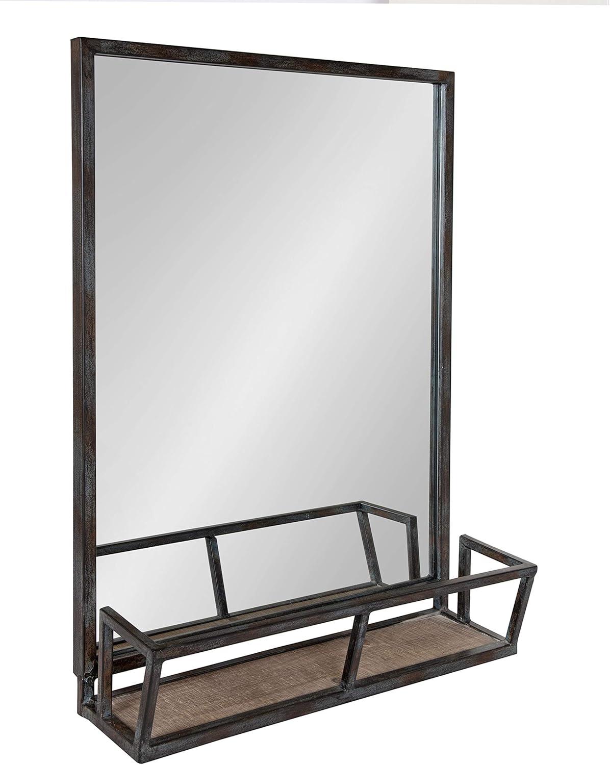 Jackson 22x29 Black Metal Mirror with Wood Shelf