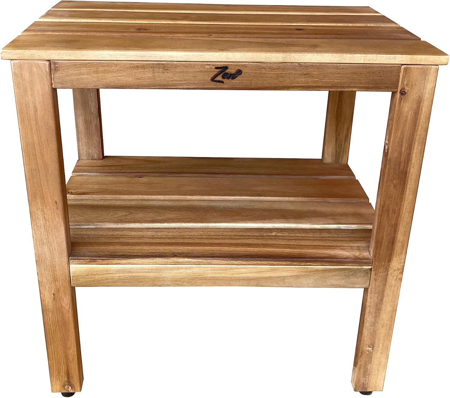 Zen® Acacia Wood 18" Length Shower Bench with Shelf