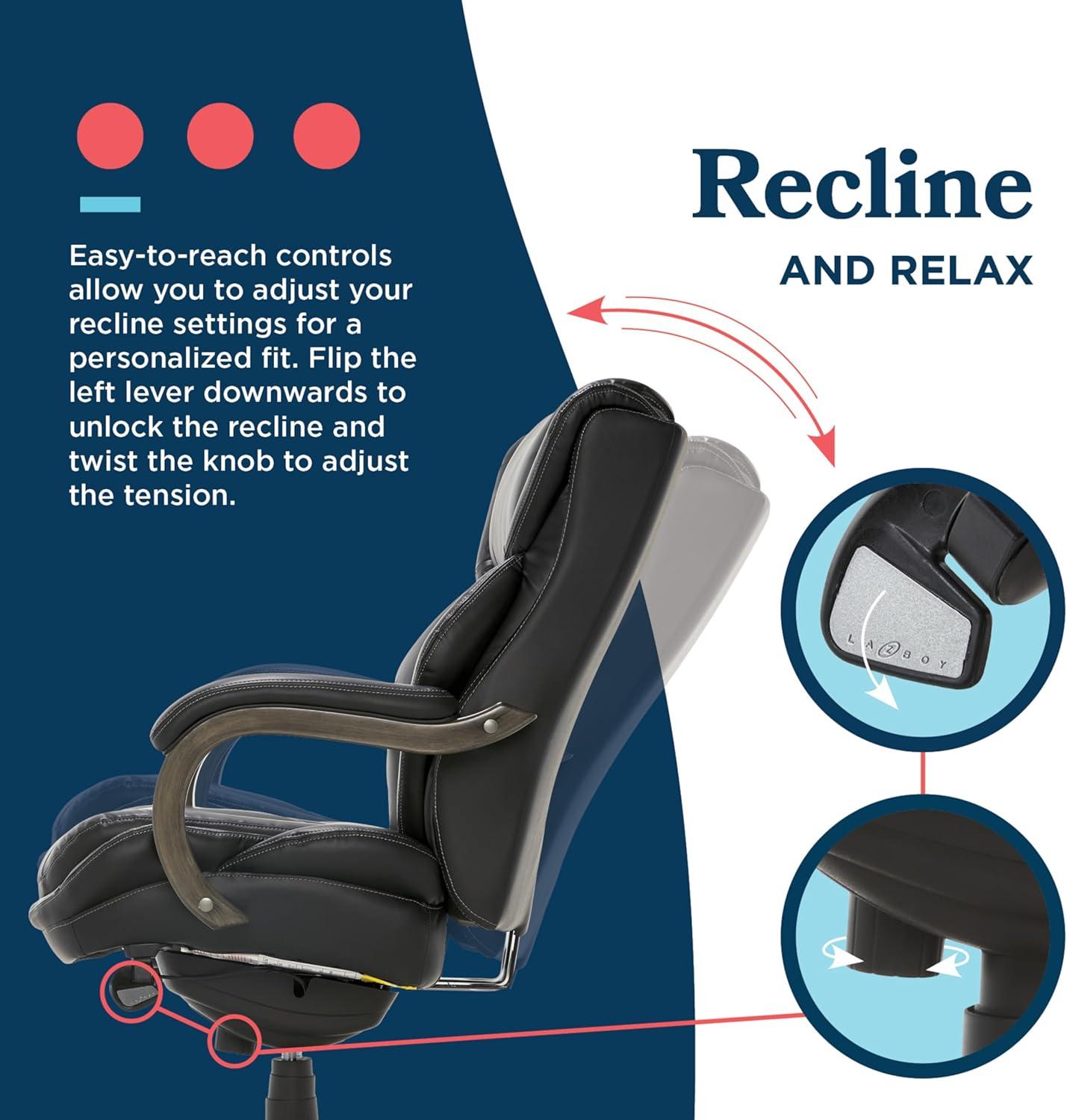 La-Z-Boy La-Z-Boy Harnett Big and Tall Executive Office Chair, Ergonomic High-Back Chair with Solid Wood Arms, ComfortCore with Memory Foam Cushions, Bonded Leather