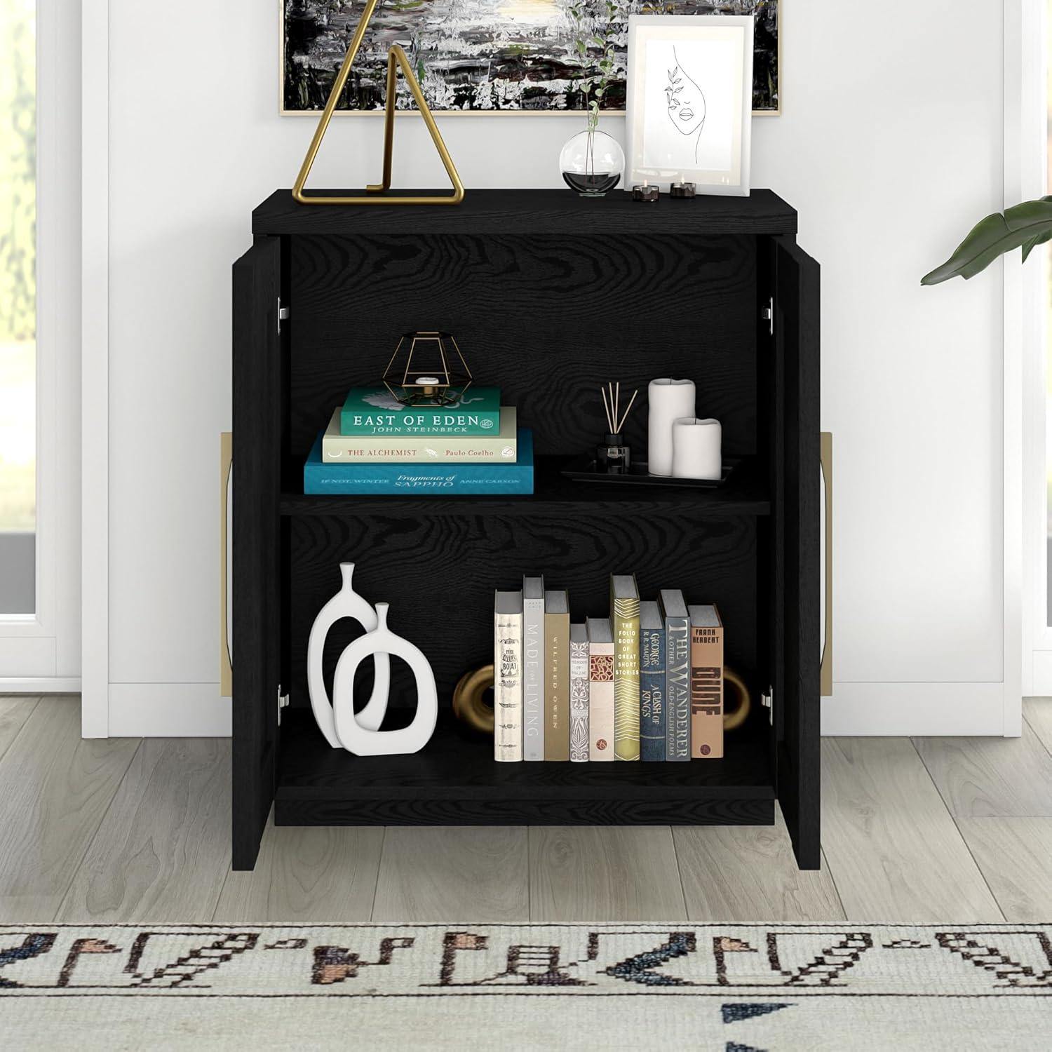 Black Grain MDF Office Accent Cabinet with Adjustable Shelving