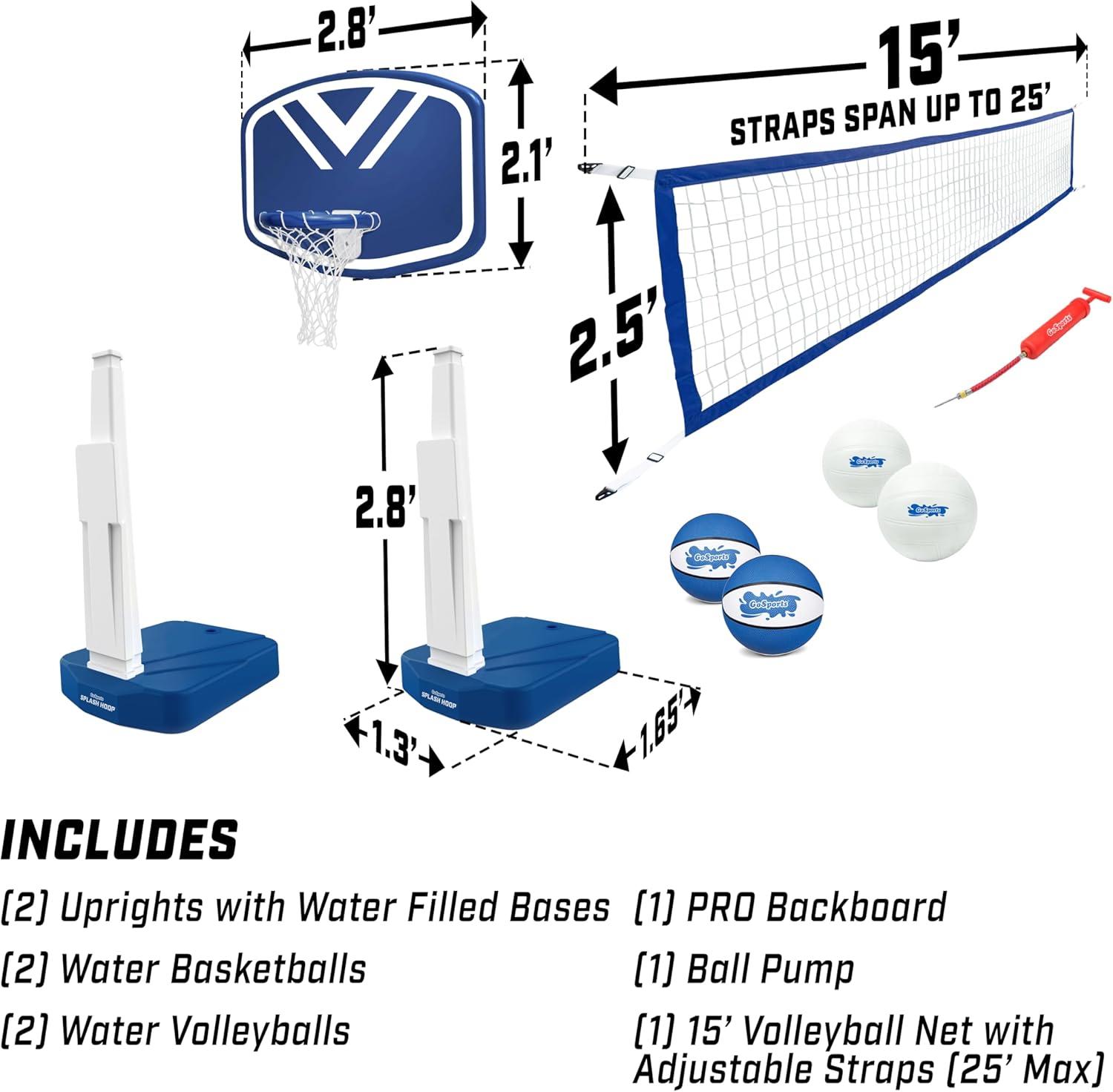 GoSports GoSports Splash Hoop 2-in-1 Pool Basketball Hoop & Volleyball Net Game Set