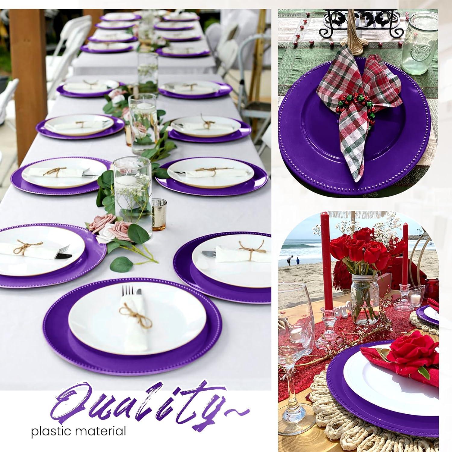Efavormart 24 pcs 13" Purple Round Charger Plates Dinner Chargers for Tabletop Decor Holiday Wedding Catering Event Decoration