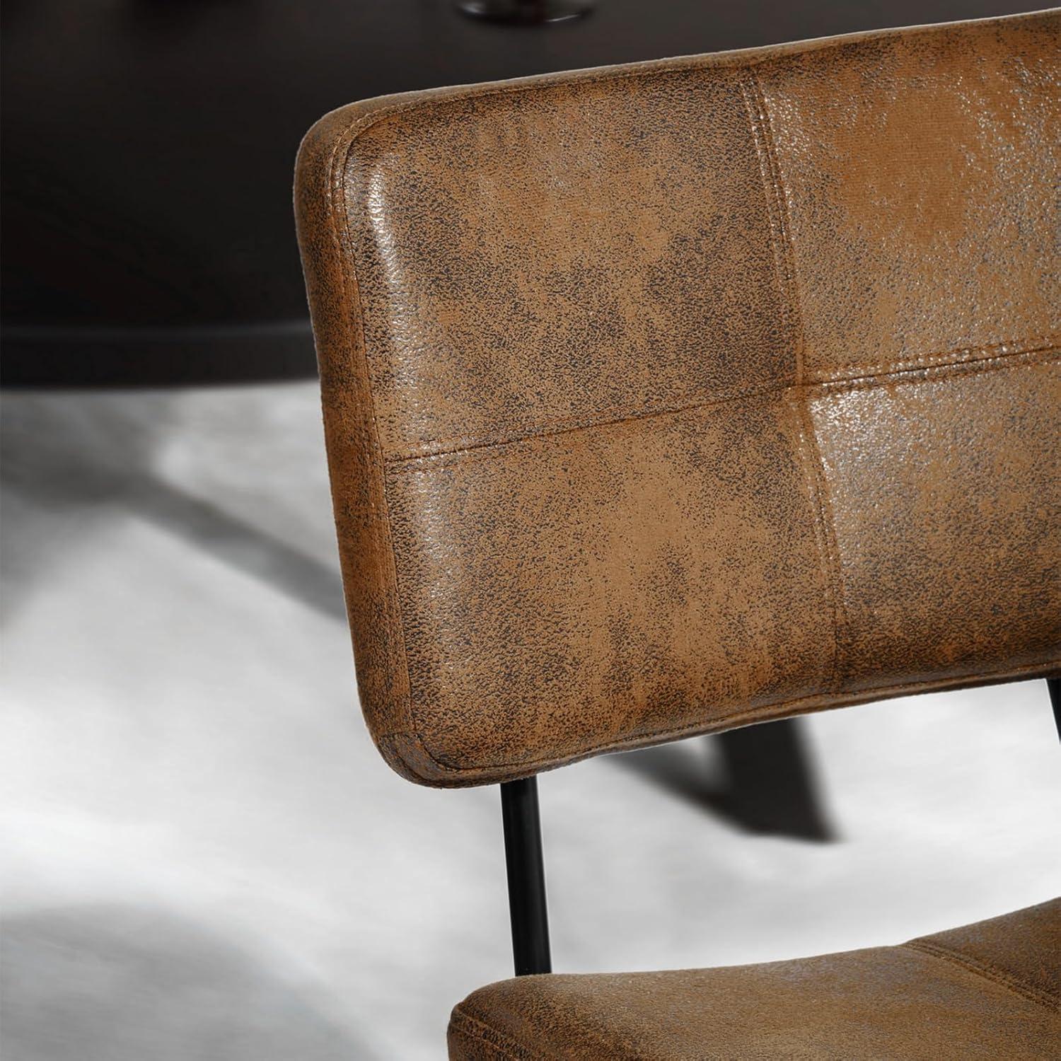 Suede Brown Upholstered Dining Side Chairs with Metal Legs