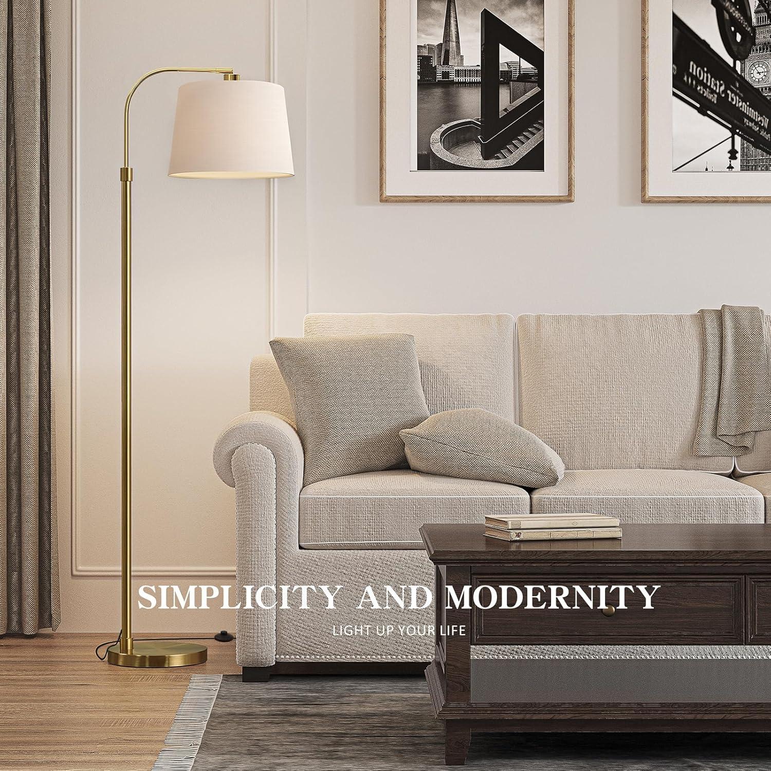 Oneach 62" Arc Floor Lamp for Living Rooms, Gold Tall Standing Lamps with Remote and Stepless Dimmable Bulb, Modern Reading Light for Bedrooms Corner Nursery Kid Office (Bulb Included)