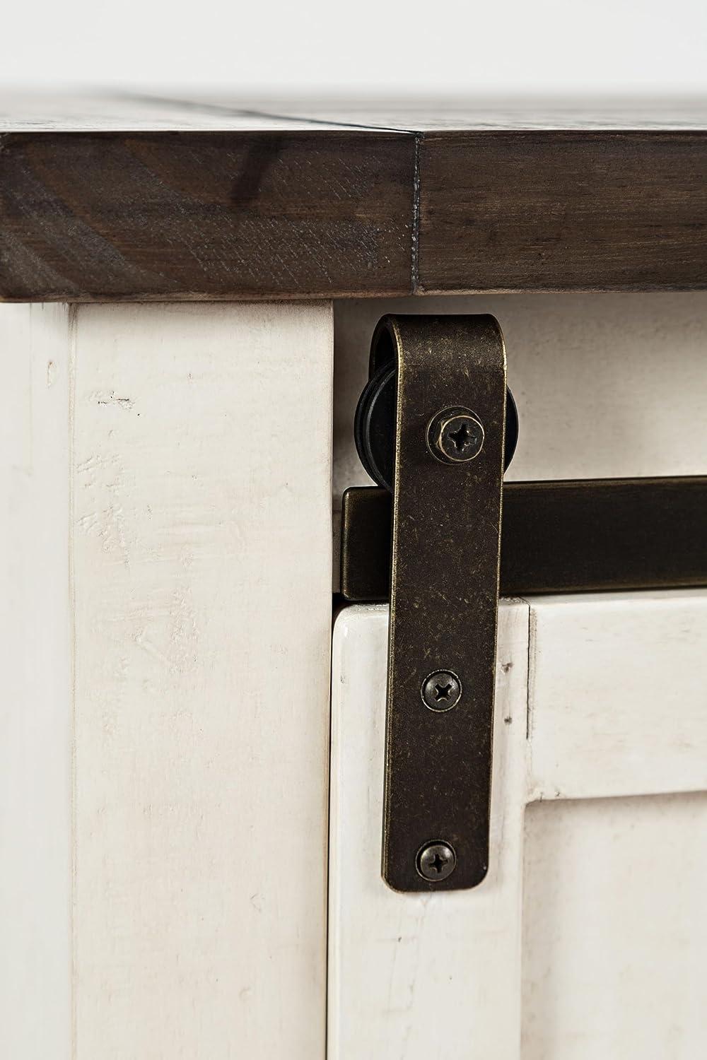 Vintage White Reclaimed Pine Barn Door Accent Cabinet with Adjustable Shelving