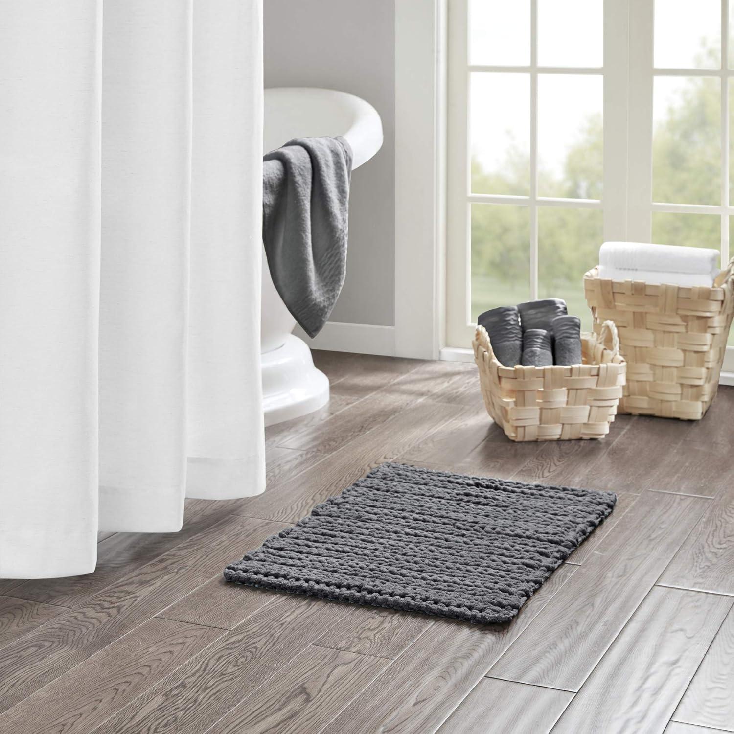 Madison Park Lasso 100% Cotton Chenille Chain Stitch Non-Slip Bath Rug
