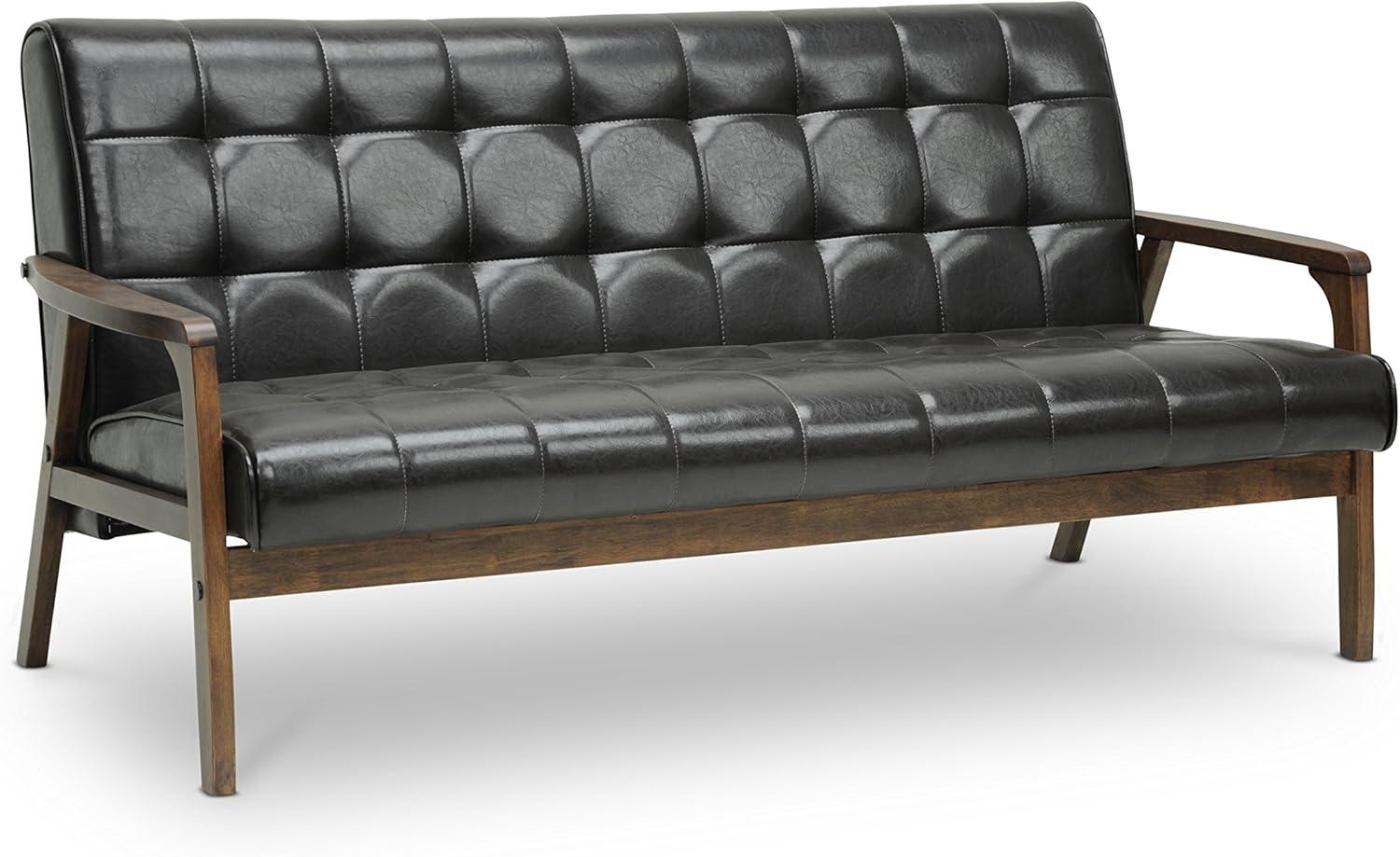 Mid-Century Masterpiece Brown Faux Leather Loveseat