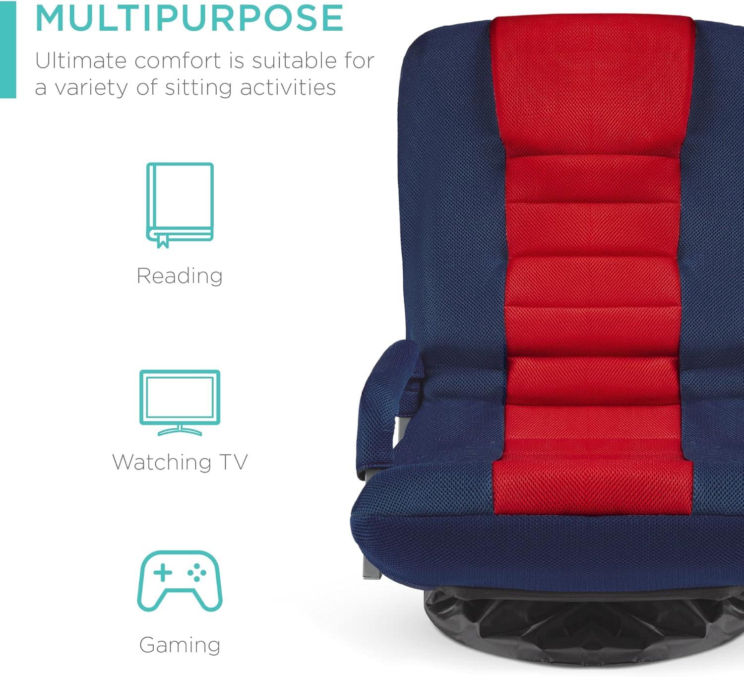 Best Choice Products 360-Degree Swivel Gaming Floor Chair w/ Armrest Handles, Foldable Adjustable Backrest - Blue/Red