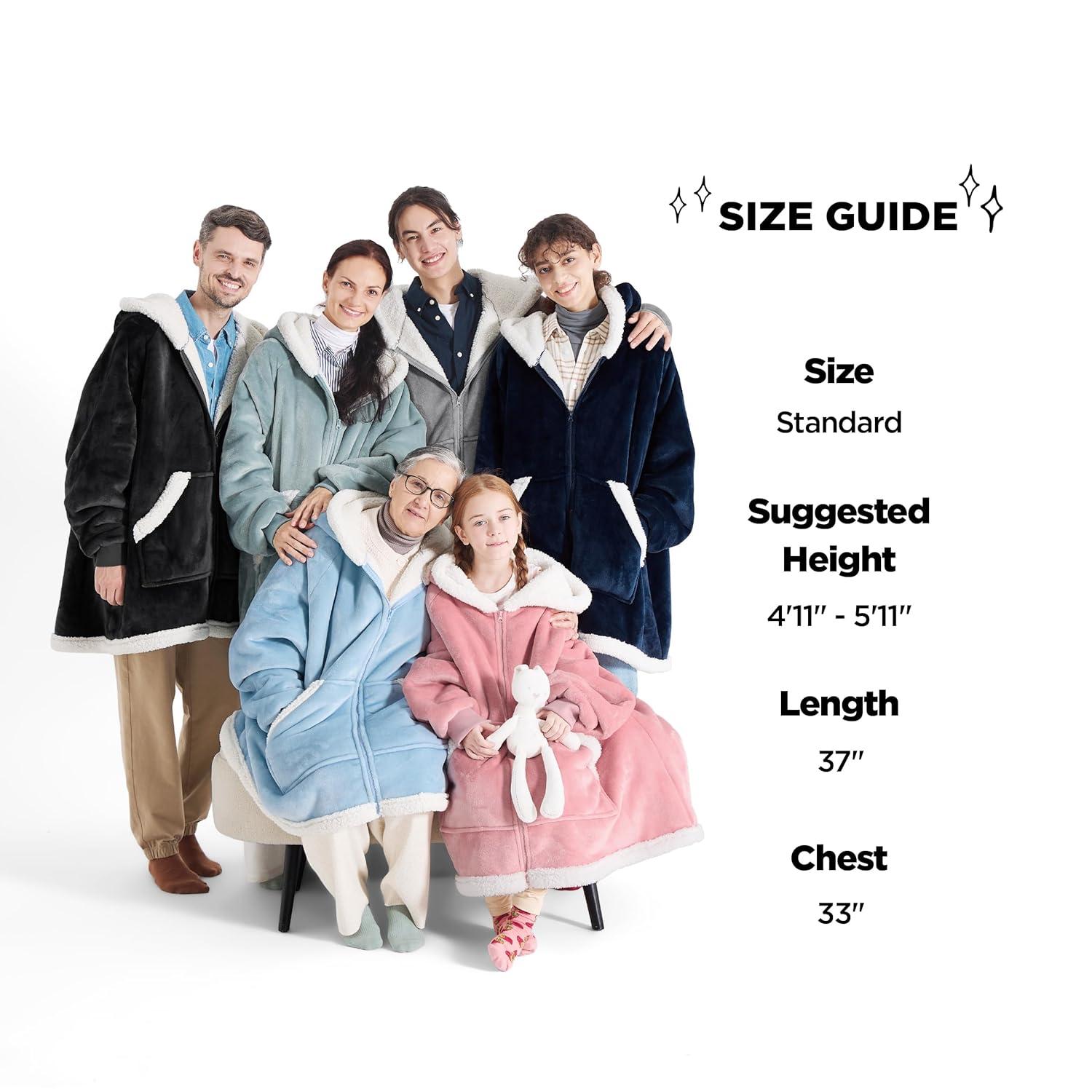 Bedsure Blanket Hoodie, Wearable Blanket for Adults & Kids as Gifts for Women Men, Birthday Gifts for Women Mom Girl Sherpa Oversized Hoodie, Black, Standard