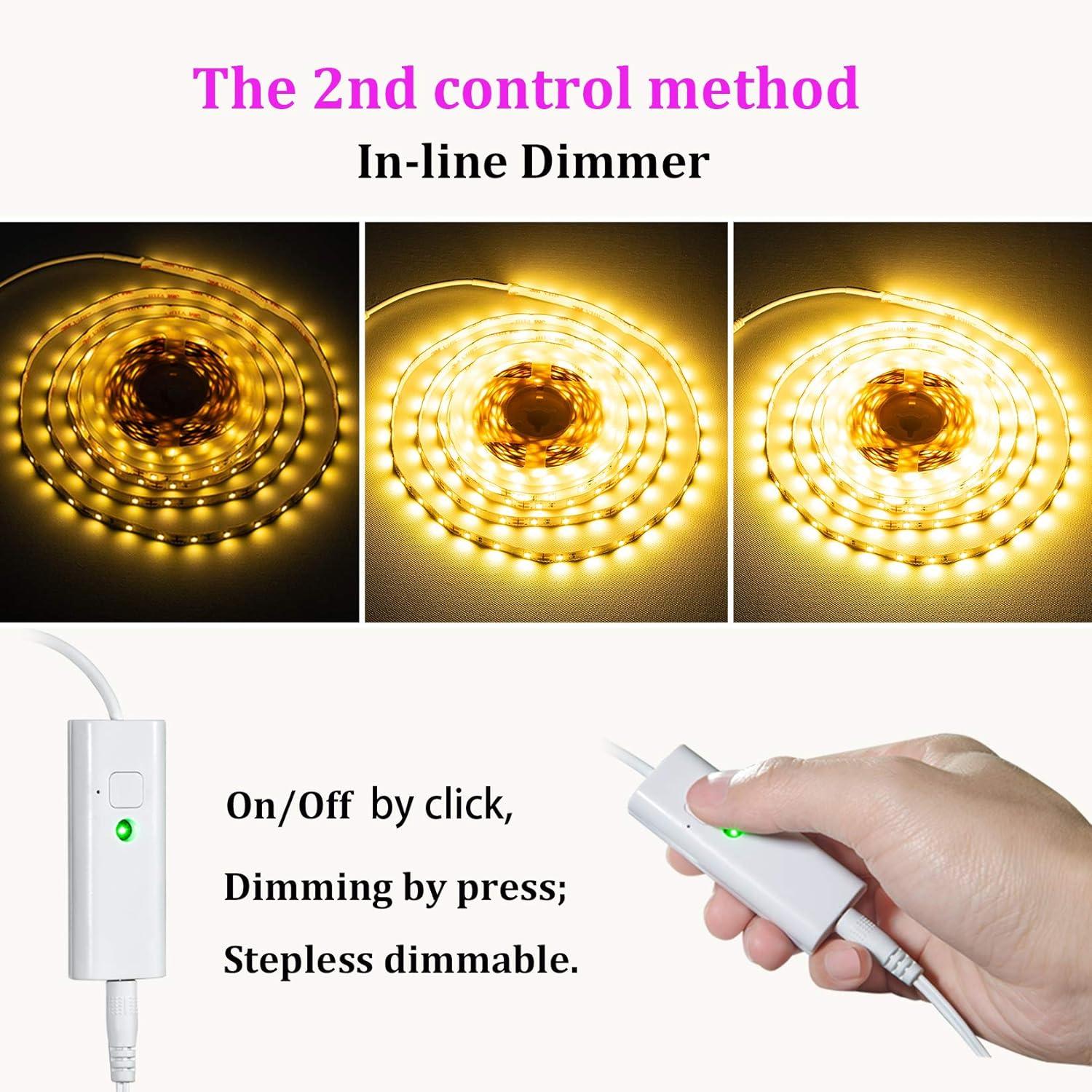 Warm White Dimmable LED Strip Lights: 16.4ft, RF Remote, ETL Listed Adapter