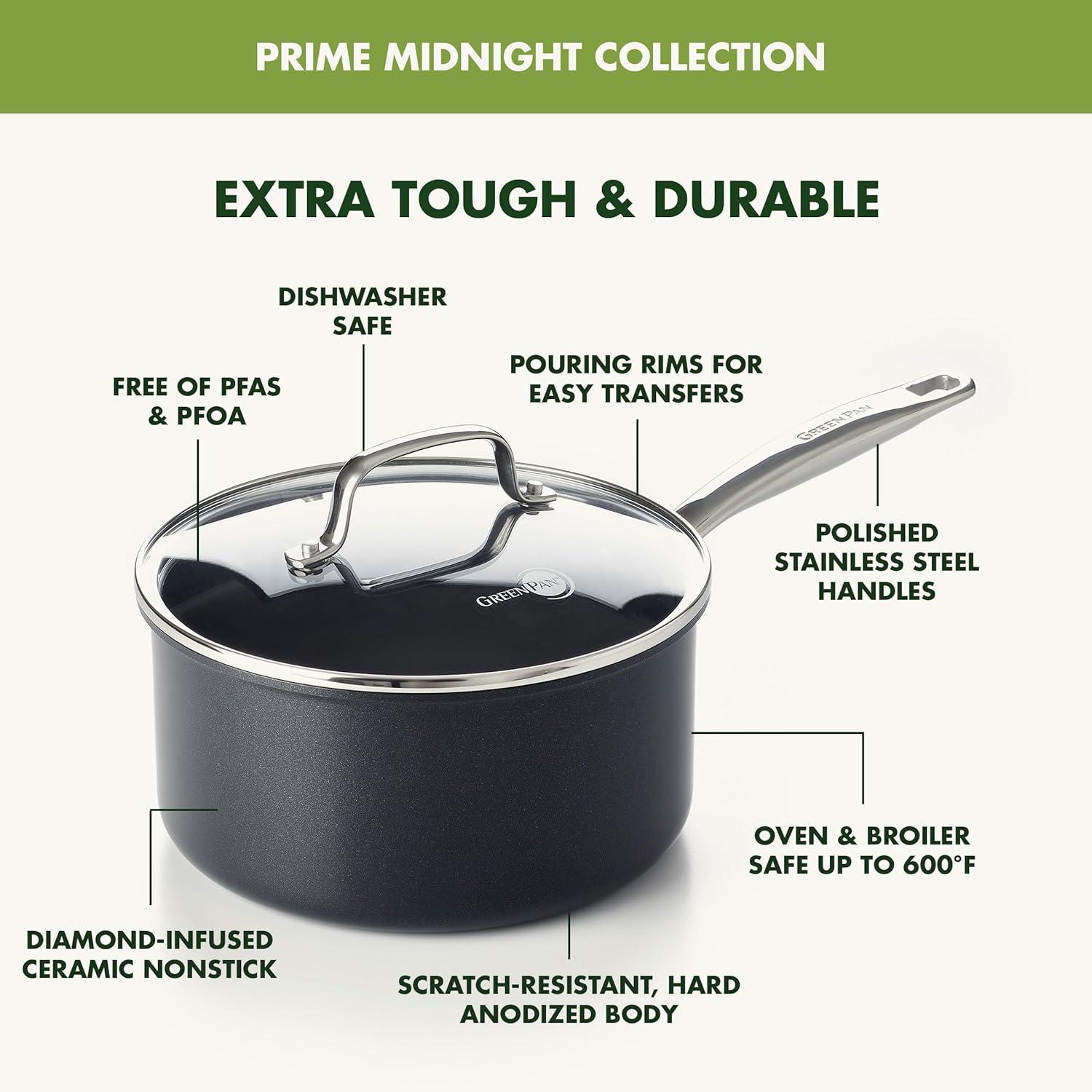 GreenPan Chatham Black Healthy Ceramic Nonstick, 1qt and 2qt Saucepan Set