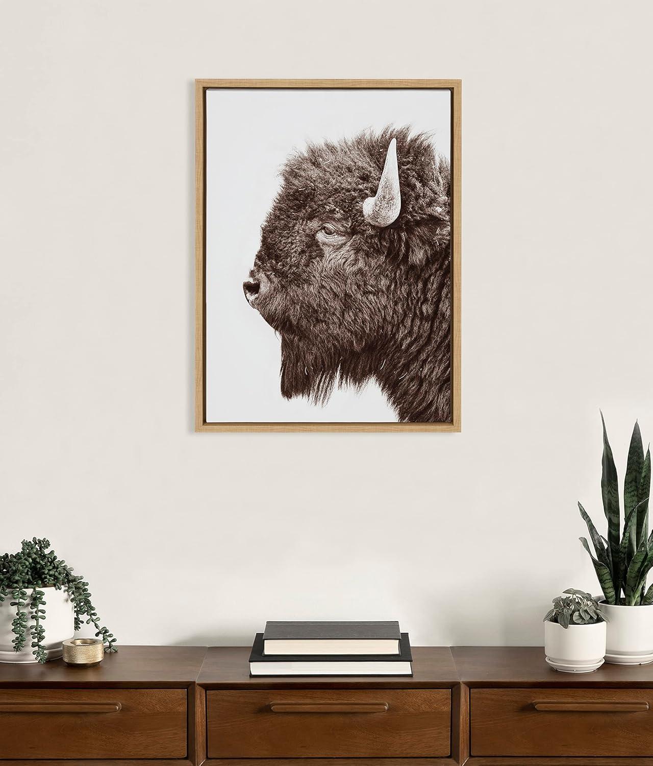 Sylvie Bison Profile Framed Canvas by Amy Peterson Art Studio Natural - Kate & Laurel All Things Decor