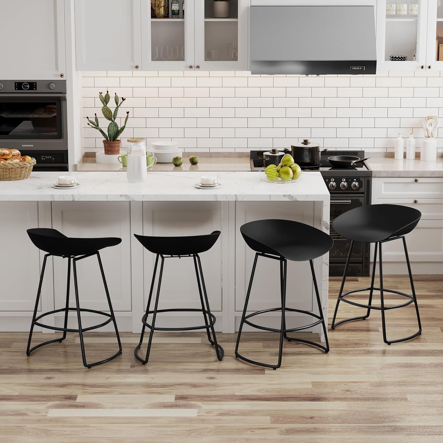 Andeworld 30" Swivel Bar Stools with Backs Plastic Counter Height Stools with Metal Legs (Set of 4, Black）