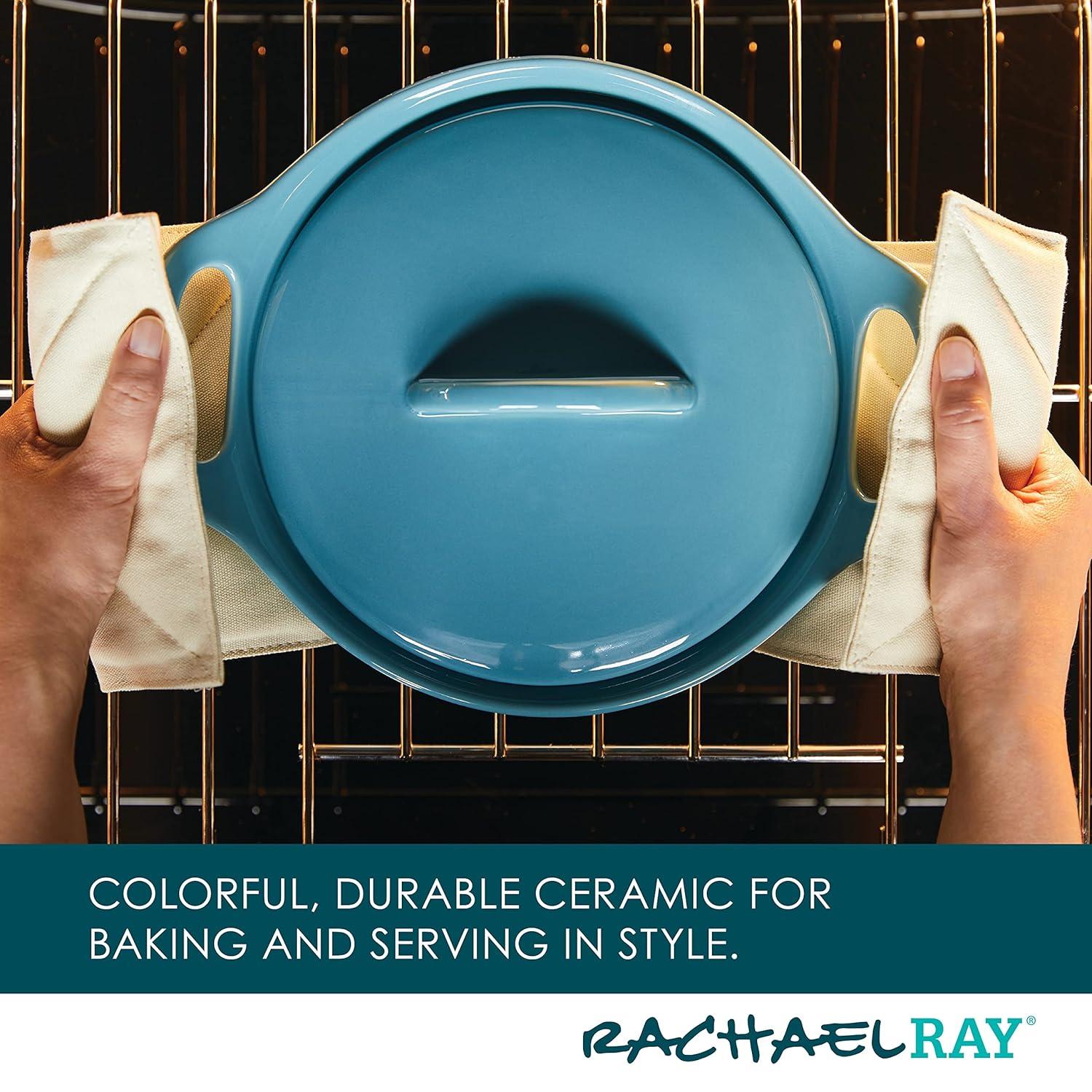 Adeco Trading Solid Glaze Ceramics Casserole Bakeware/Baker Set With Shared Lid, 3 Piece