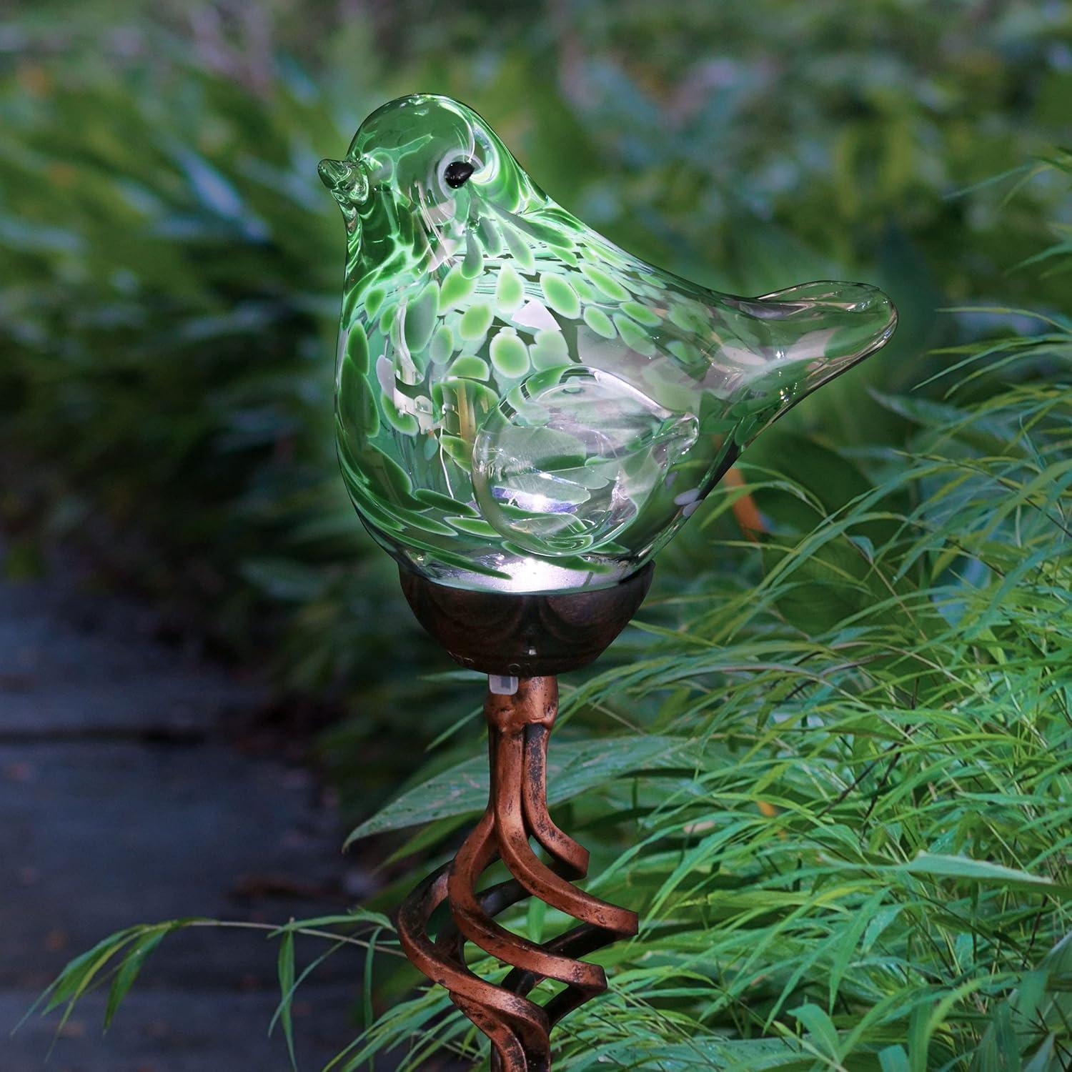 Exhart Exhart Solar Pearlized Hand Blown Glass Bird Garden Stake, 6 by 31 Inches