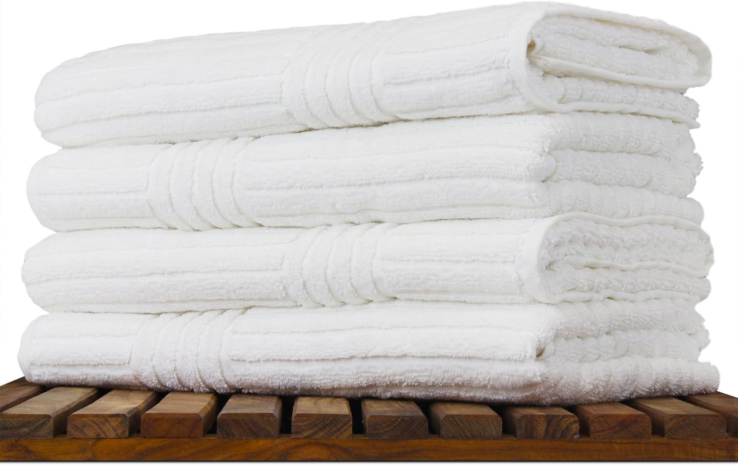 Jiowenm Luxury Hotel & Spa 100% Natural Turkish Cotton Ribbed Channel Pattern Bath Towel (Set of 4), White