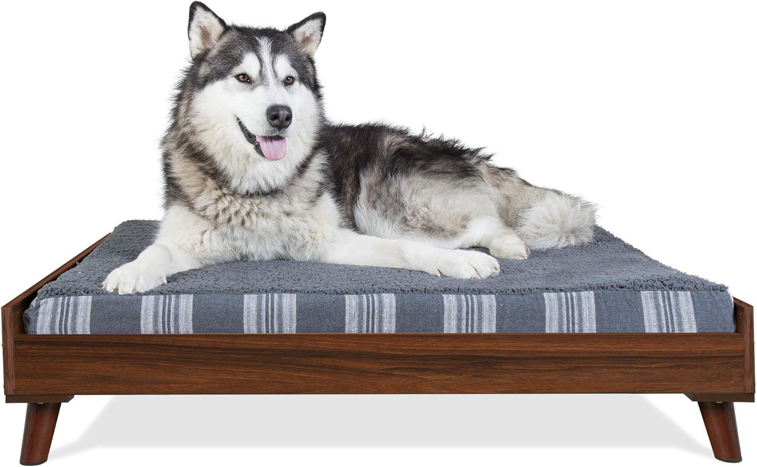 Walnut Wood Elevated Orthopedic Pet Bed Frame, Extra Large